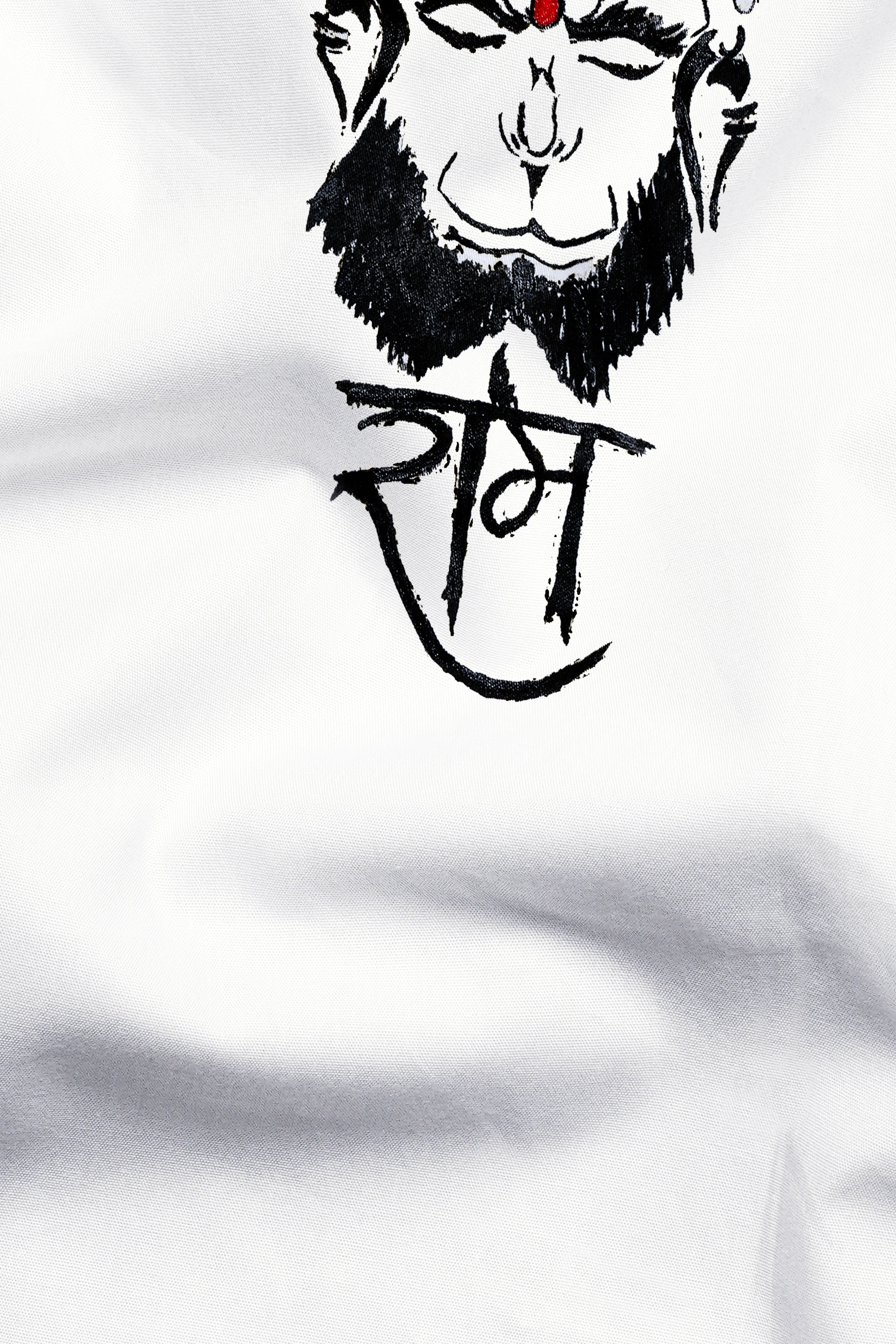 Bright White Lord Hanuman Hand Painted Premium Cotton Designer Shirt