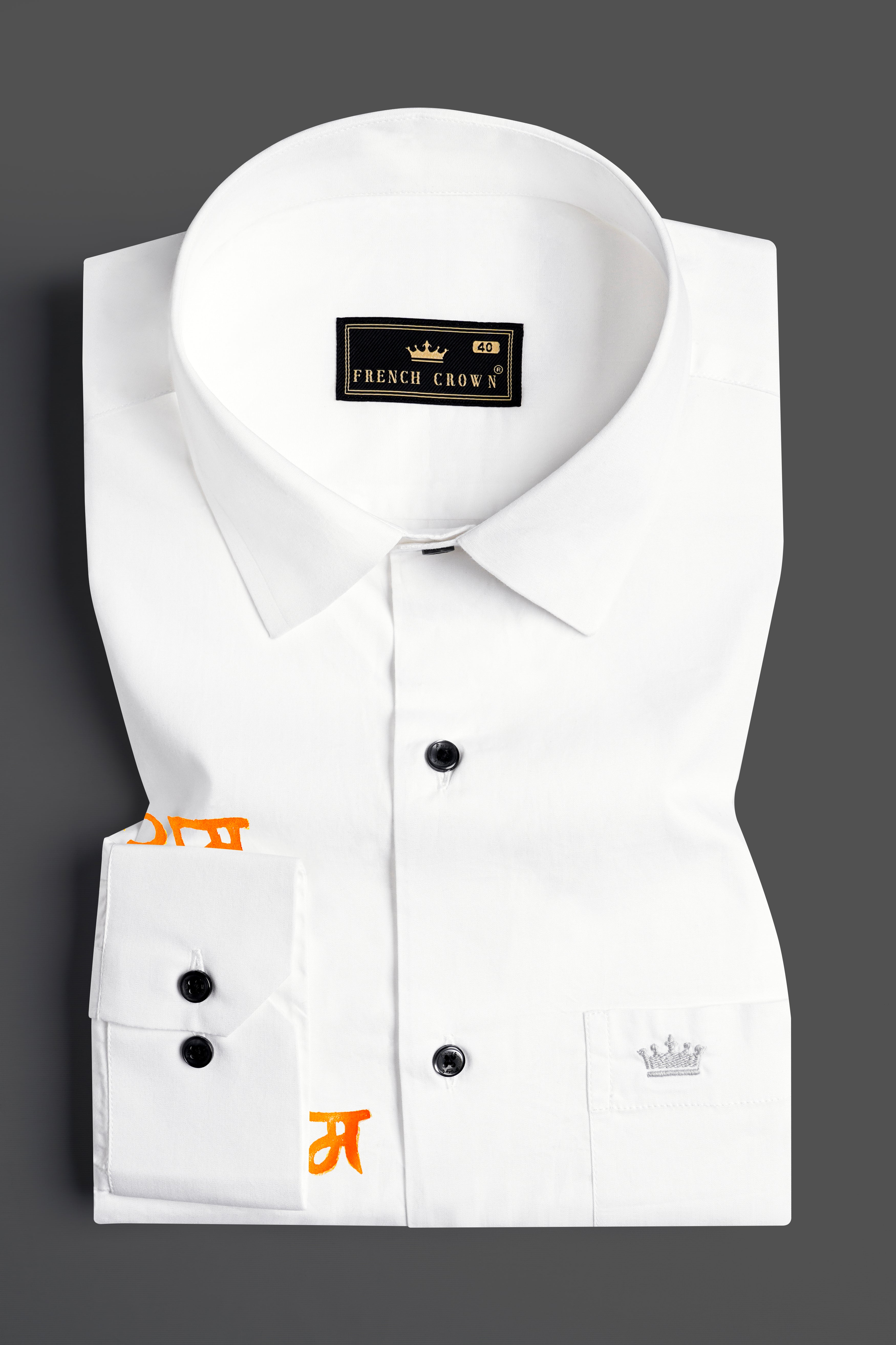 Bright White Jai Shree Ram Hand Painted Premium Cotton Designer Shirt 5632-BLK-ART02-38, 5632-BLK-ART02-H-38, 5632-BLK-ART02-39, 5632-BLK-ART02-H-39, 5632-BLK-ART02-40, 5632-BLK-ART02-H-40, 5632-BLK-ART02-42, 5632-BLK-ART02-H-42, 5632-BLK-ART02-44, 5632-BLK-ART02-H-44, 5632-BLK-ART02-46, 5632-BLK-ART02-H-46, 5632-BLK-ART02-48, 5632-BLK-ART02-H-48, 5632-BLK-ART02-50, 5632-BLK-ART02-H-50, 5632-BLK-ART02-52, 5632-BLK-ART02-H-52