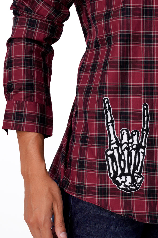Claret Red Plaid with Funky Patchwork Twill Premium Cotton Designer Shirt