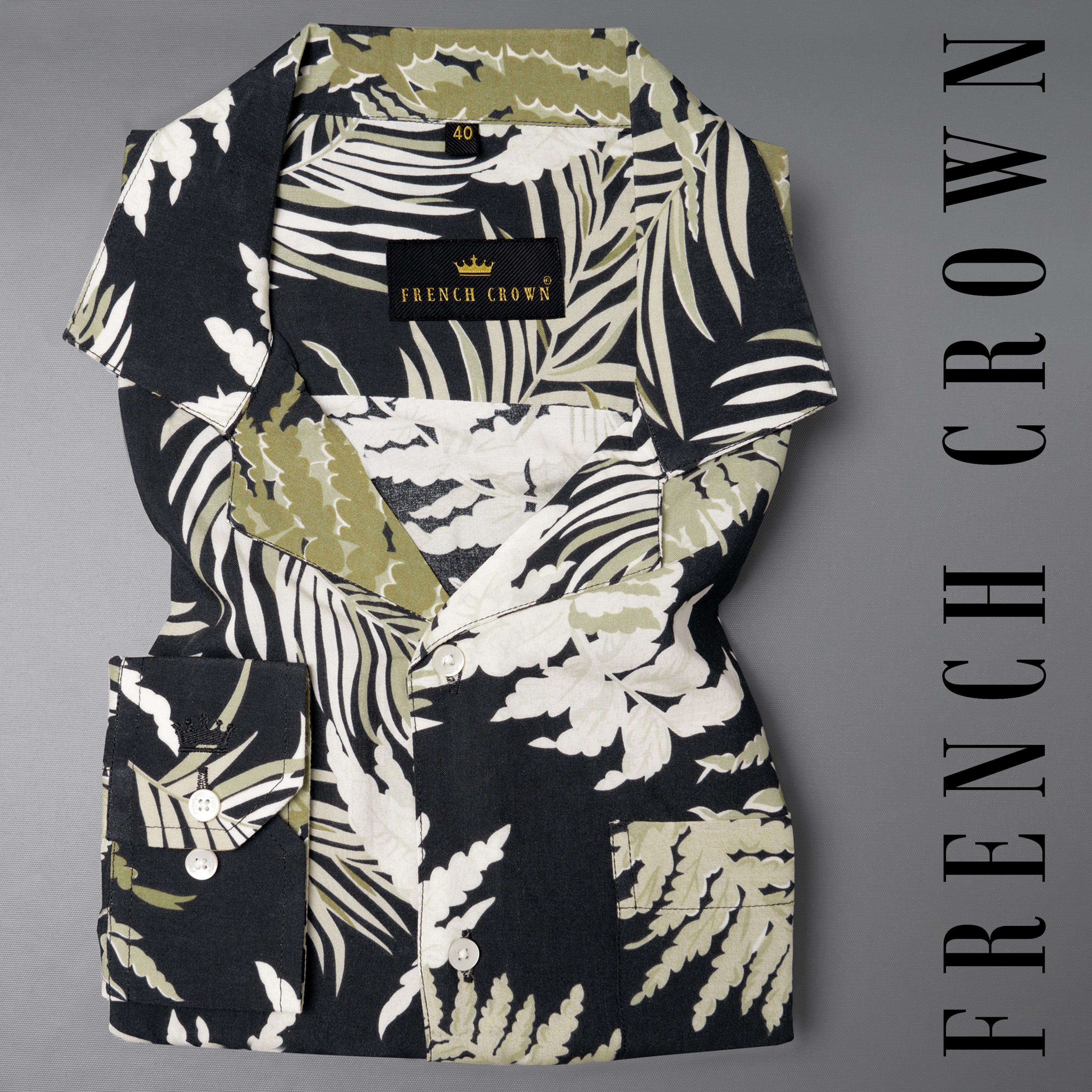 Jade Black Tropical Printed Premium Tencel Shirt