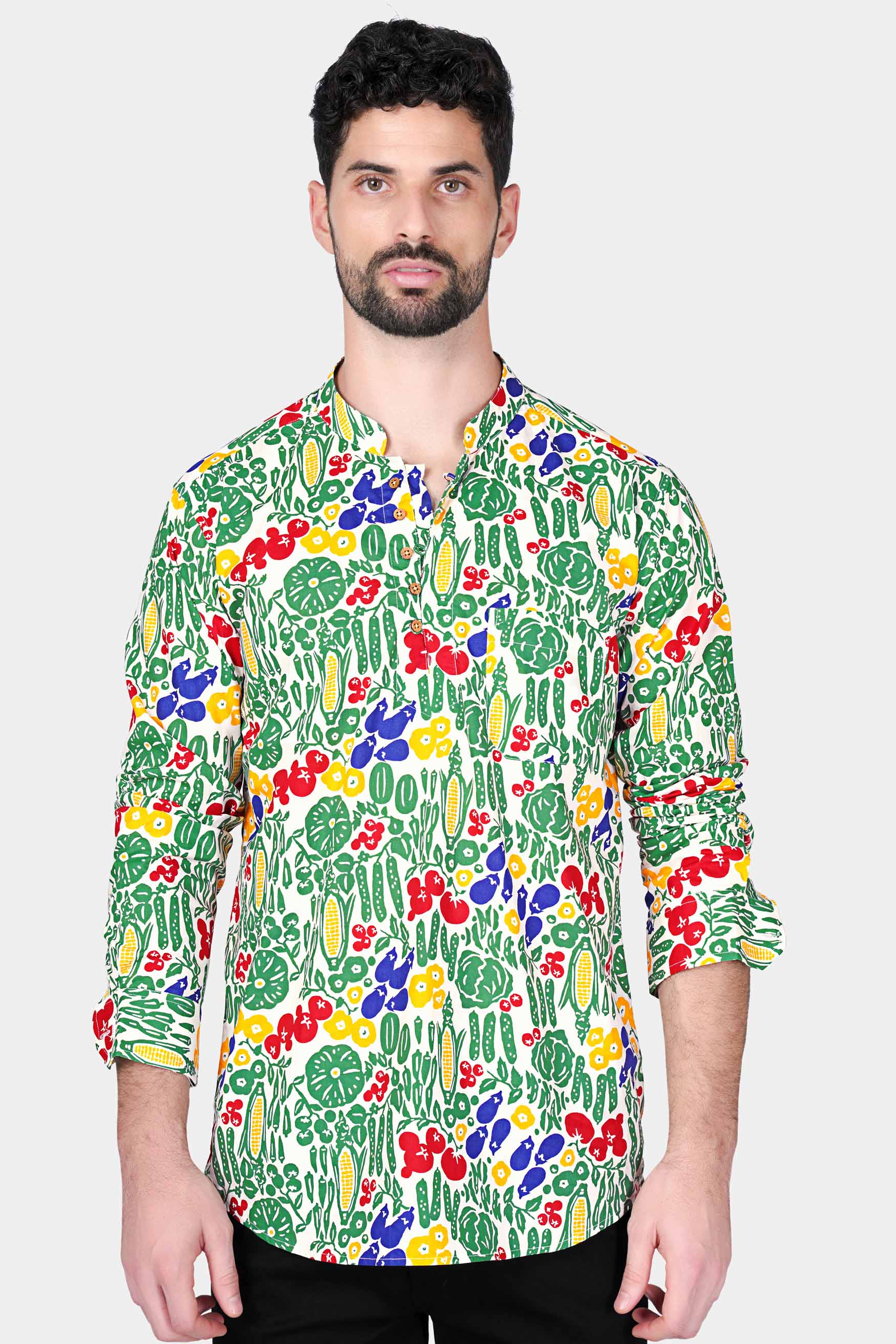 Bright White Multicolour Vegetables Printed with Brand Name Embroidered Premium Cotton Designer Kurta Shirt 5670-KS-E286-38, 5670-KS-E286-H-38, 5670-KS-E286-39, 5670-KS-E286-H-39, 5670-KS-E286-40, 5670-KS-E286-H-40, 5670-KS-E286-42, 5670-KS-E286-H-42, 5670-KS-E286-44, 5670-KS-E286-H-44, 5670-KS-E286-46, 5670-KS-E286-H-46, 5670-KS-E286-48, 5670-KS-E286-H-48, 5670-KS-E286-50, 5670-KS-E286-H-50, 5670-KS-E286-52, 5670-KS-E286-H-52