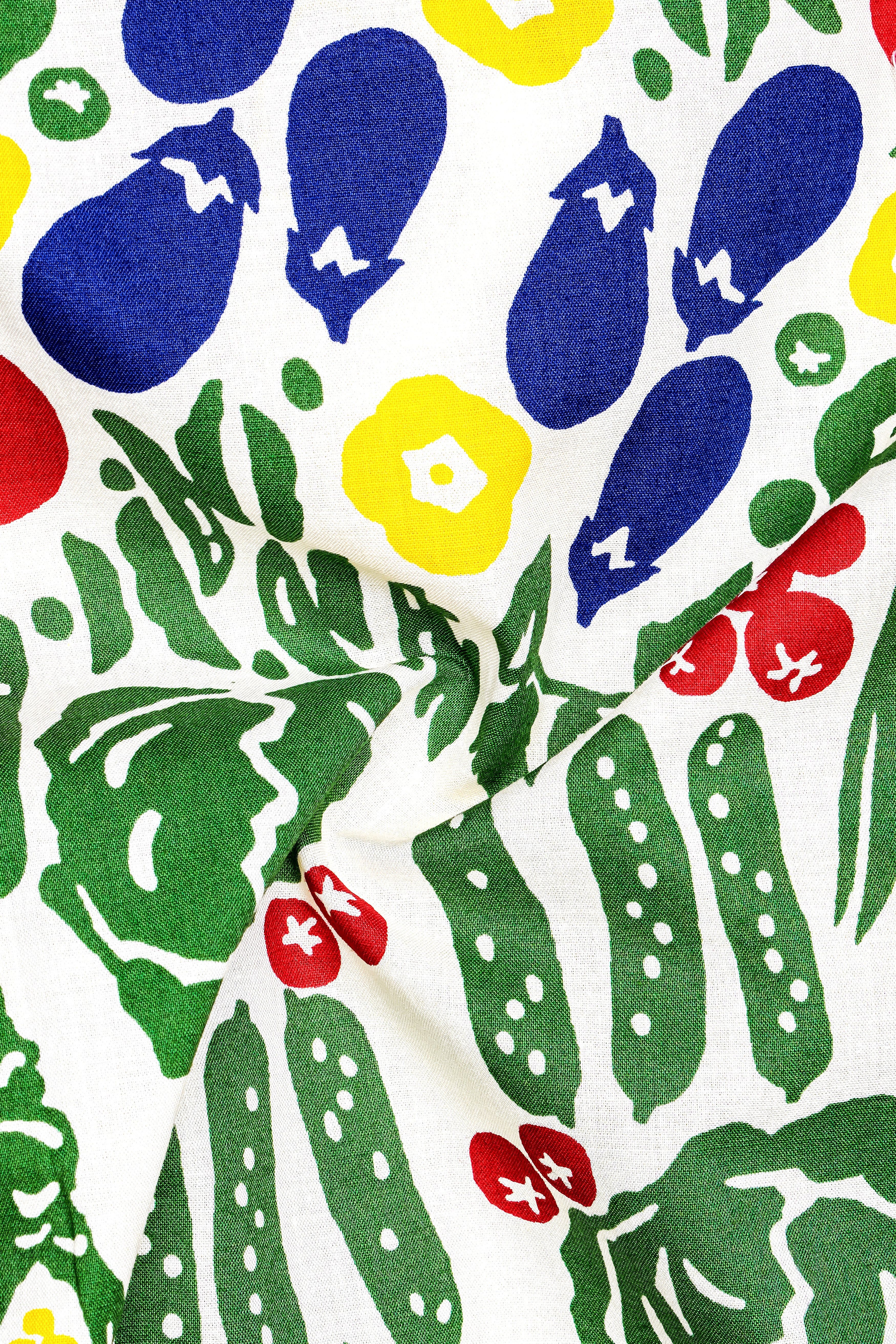Bright White Vegetables Printed Premium Cotton Kurta Shirt