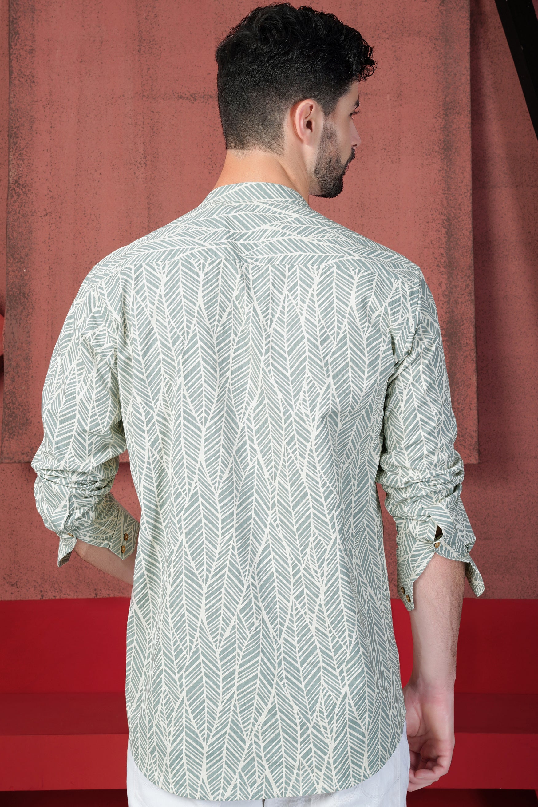 Chalice Gray Printed with Floral Embroidered Premium Cotton Designer Kurta Shirt