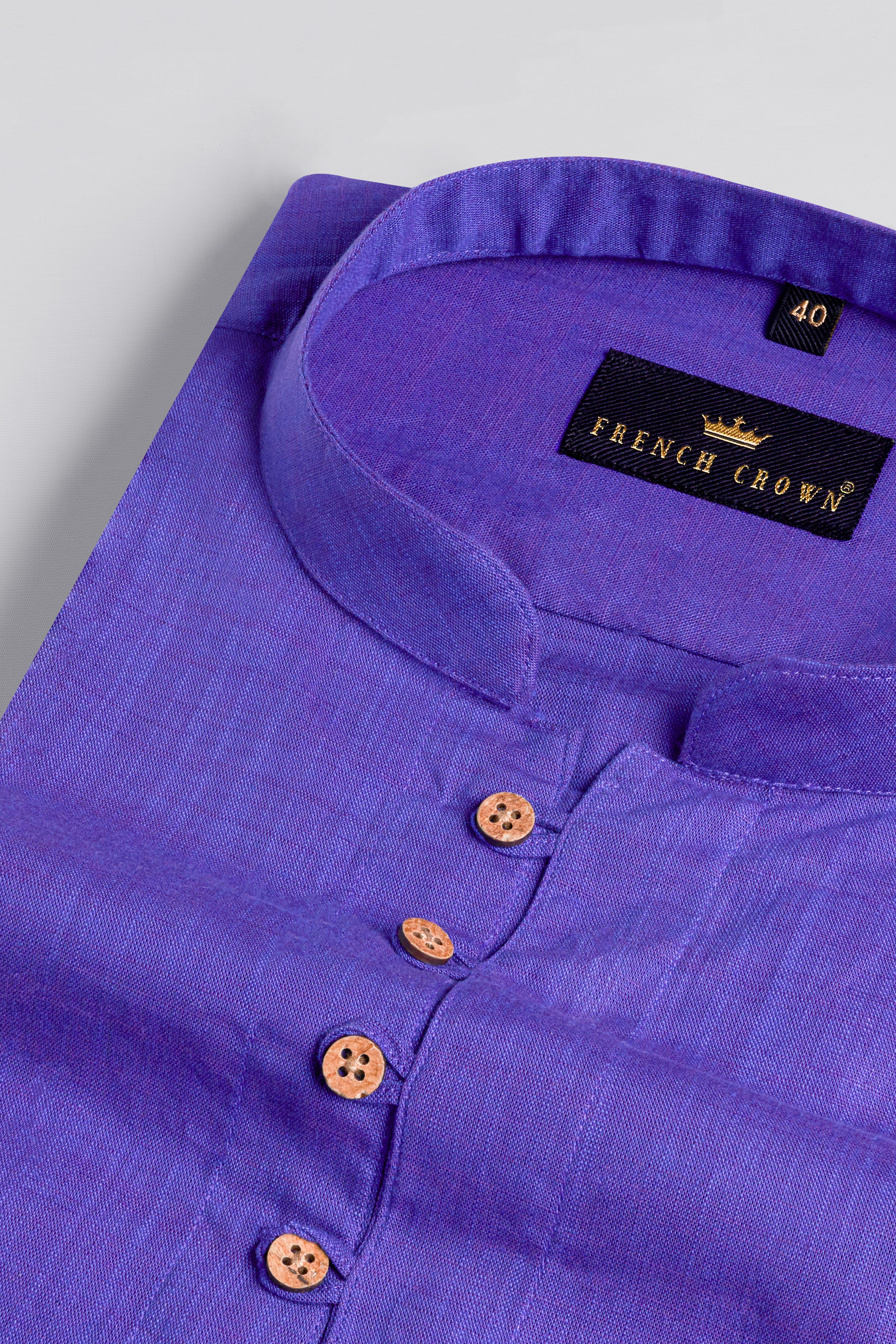 Daisly Blue Bush Hand Painted Luxurious Linen Kurta Designer Shirt