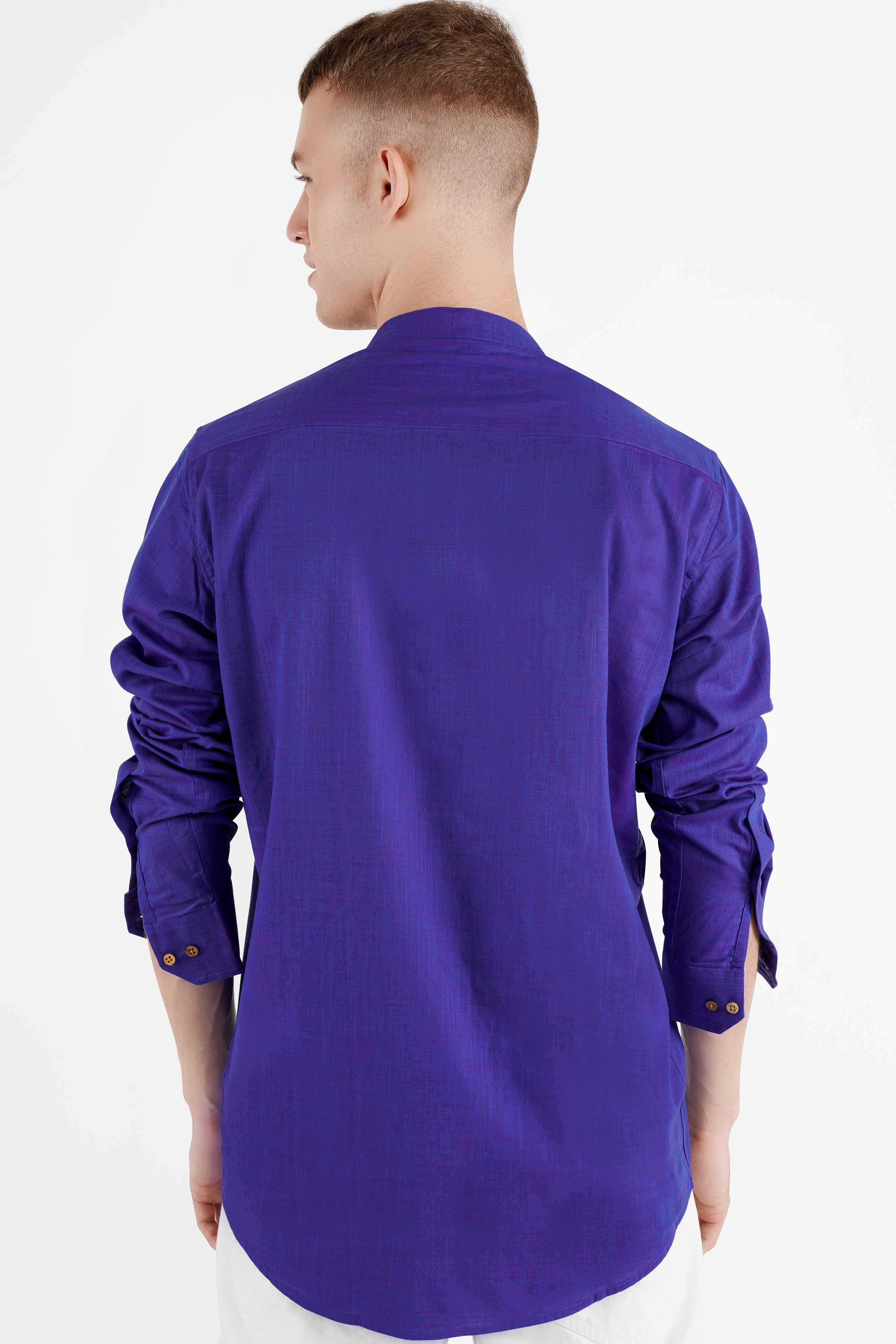 Daisly Blue Bush Hand Painted Luxurious Linen Kurta Designer Shirt