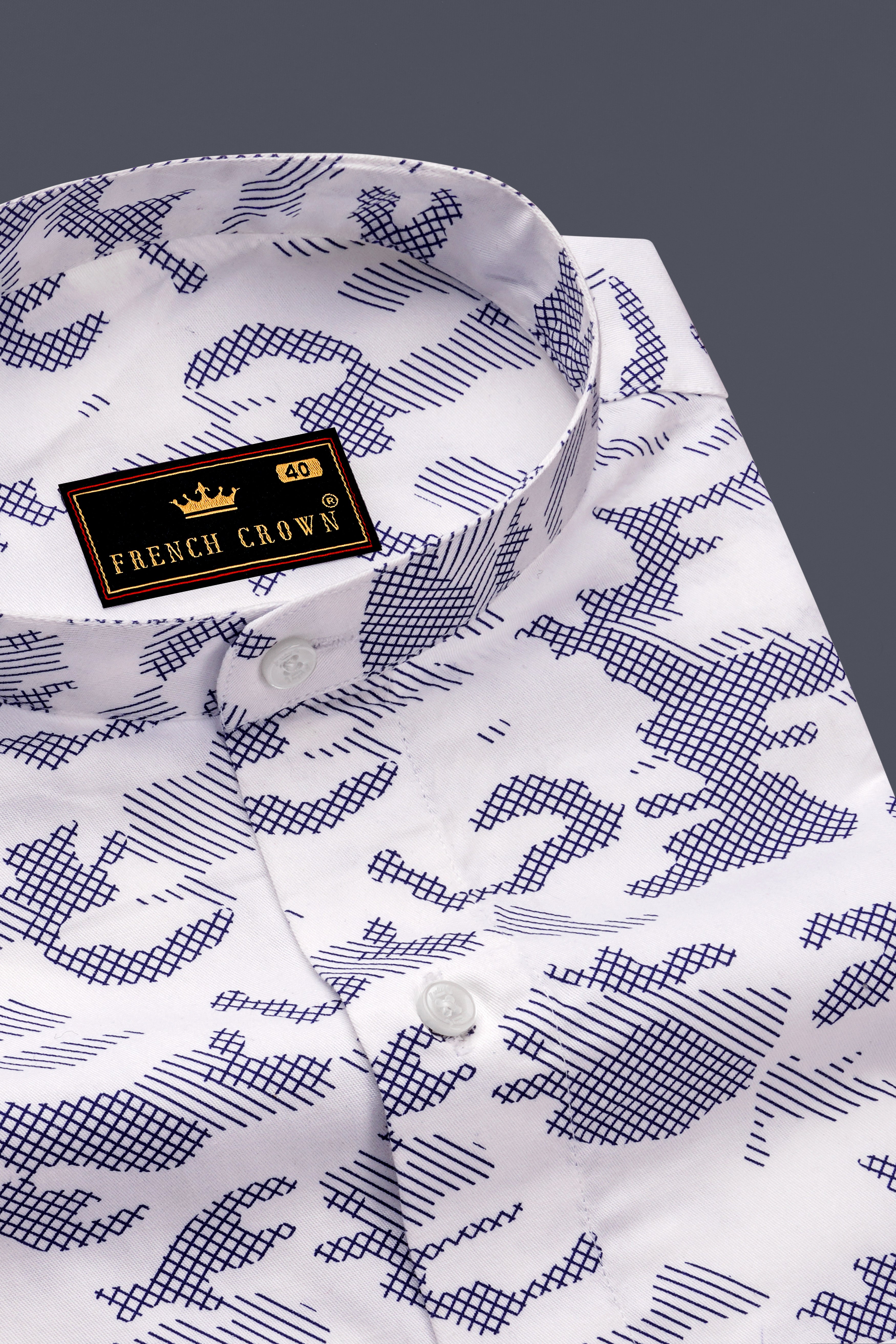 Bright White Camo Printed Premium Satin Shirt
