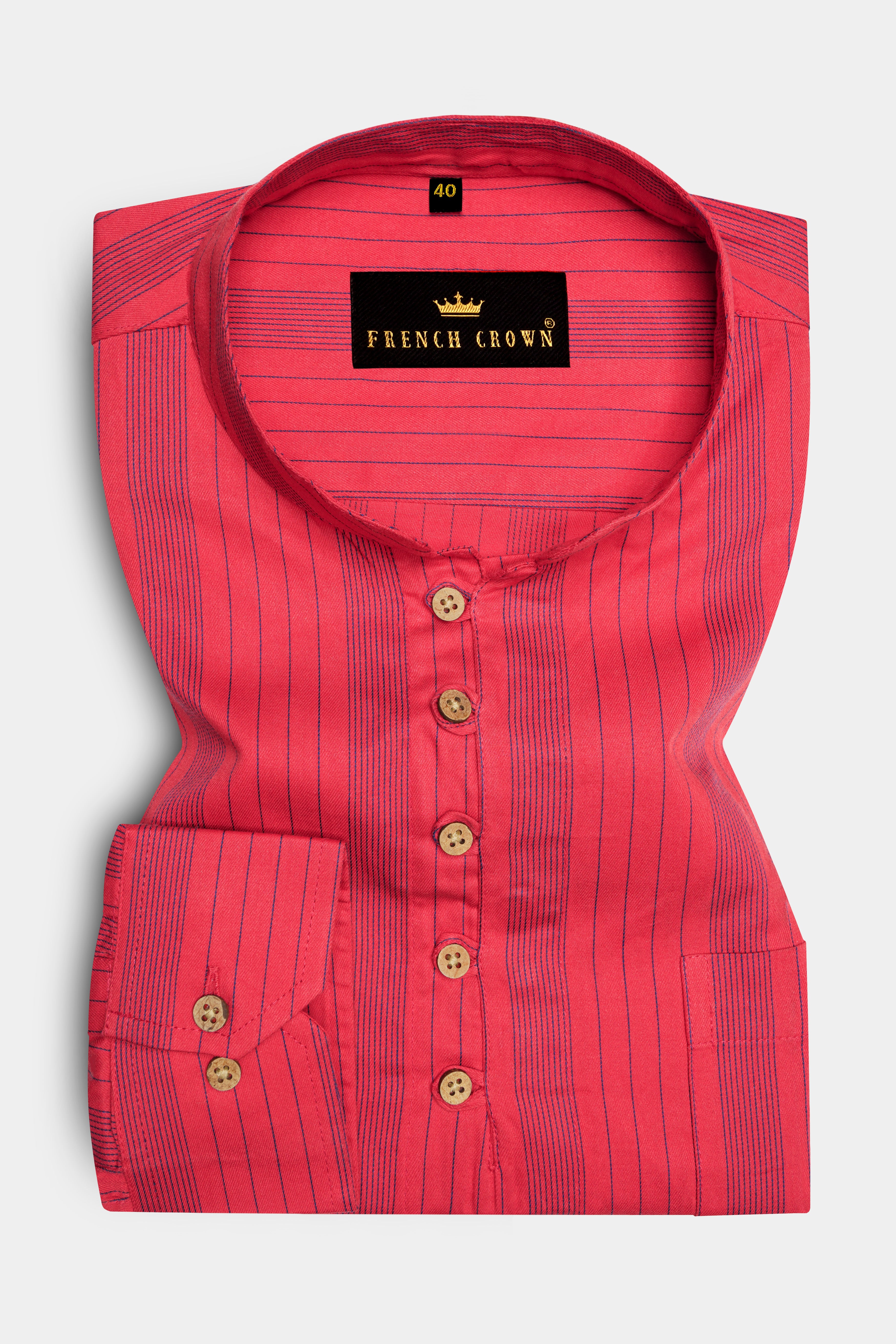 Alizarin Twill Pinstriped Premium Cotton Kurta Shirt