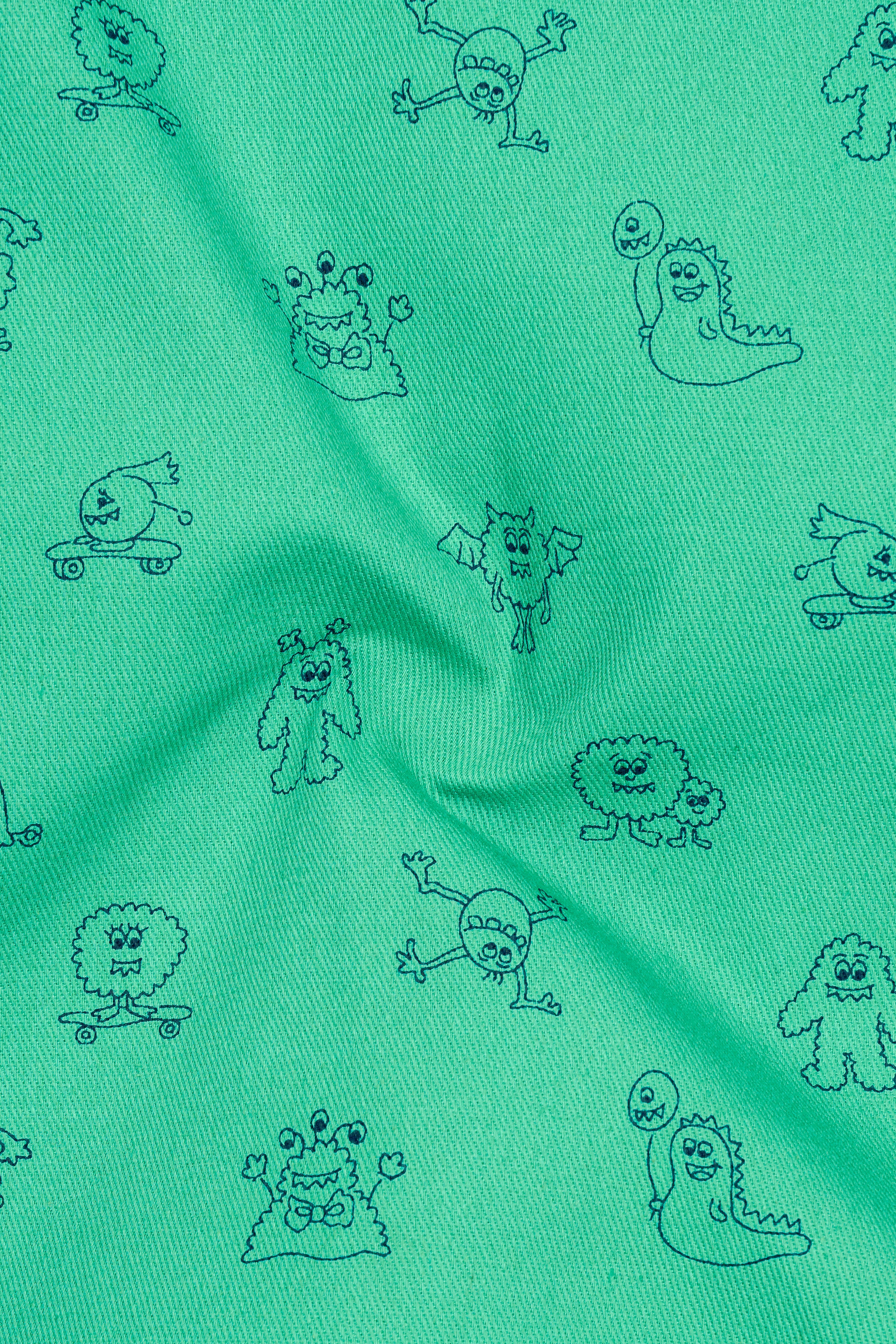 Downy Green Twill Printed Heavyweight Premium Cotton Shirt