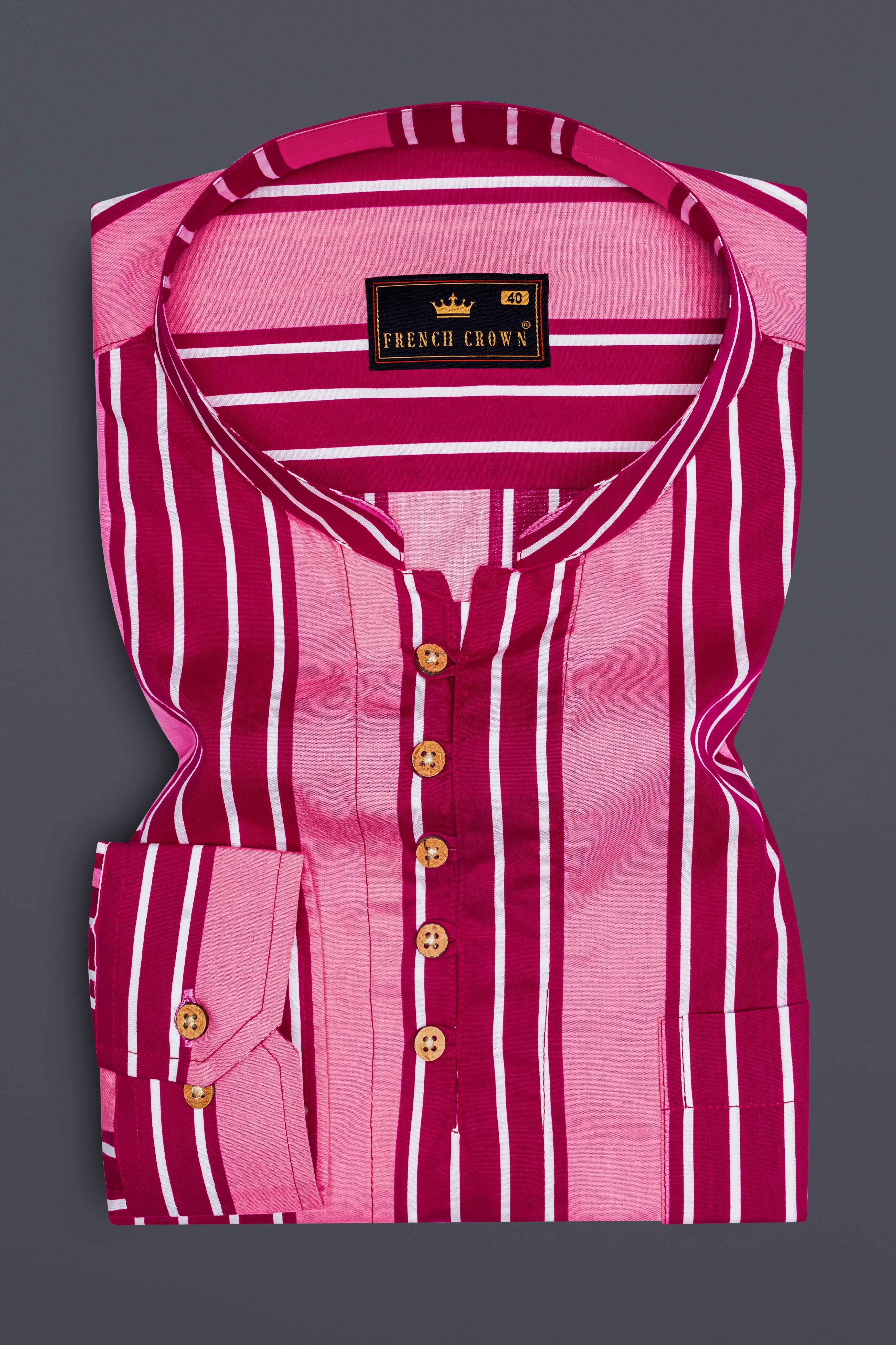 Tickle Me Pink and Razzberry Jam Striped Premium Cotton Kurta Shirt