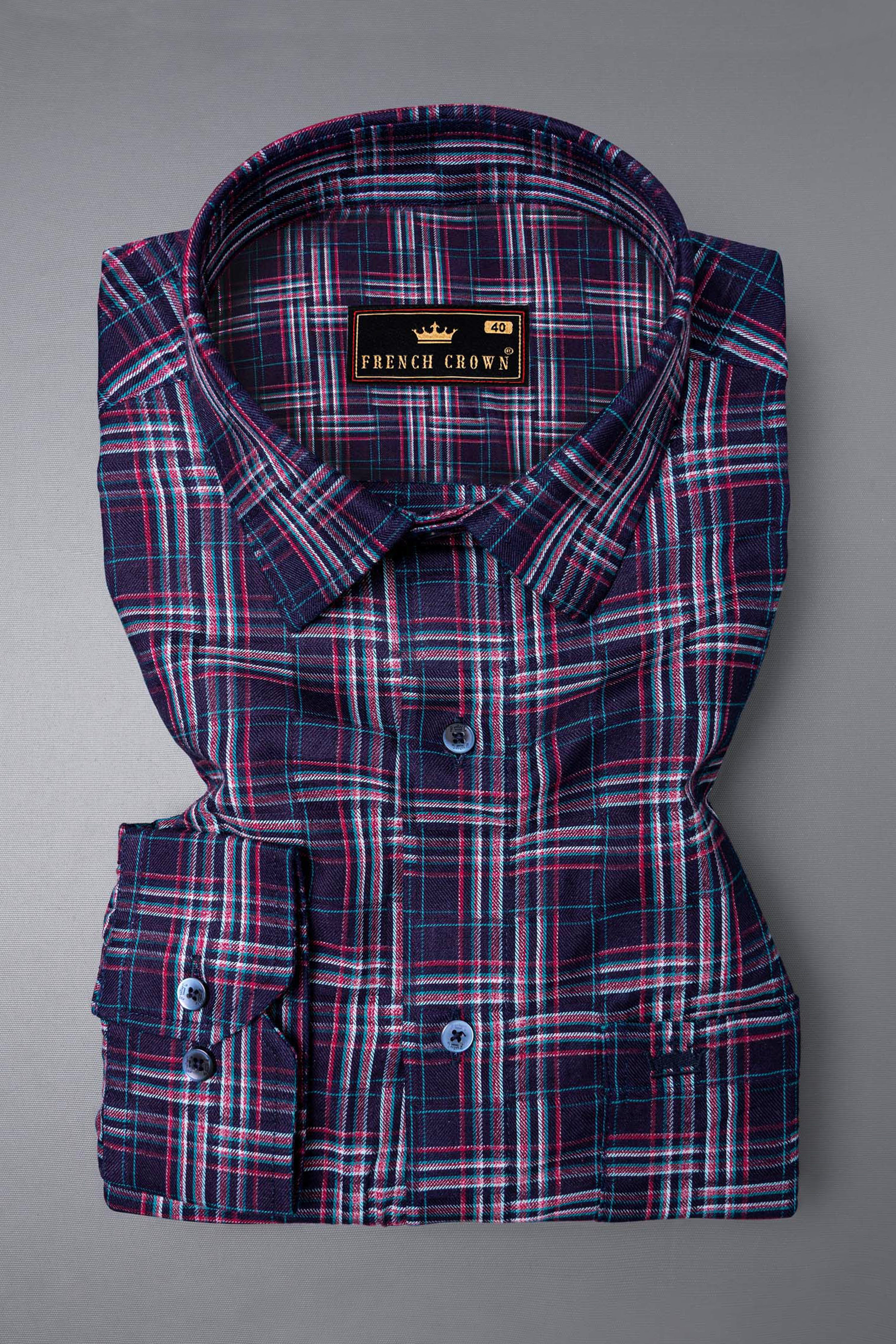 Pacific Blue and Lipstick Red Plaid Twill Textured Premium Cotton Shirt