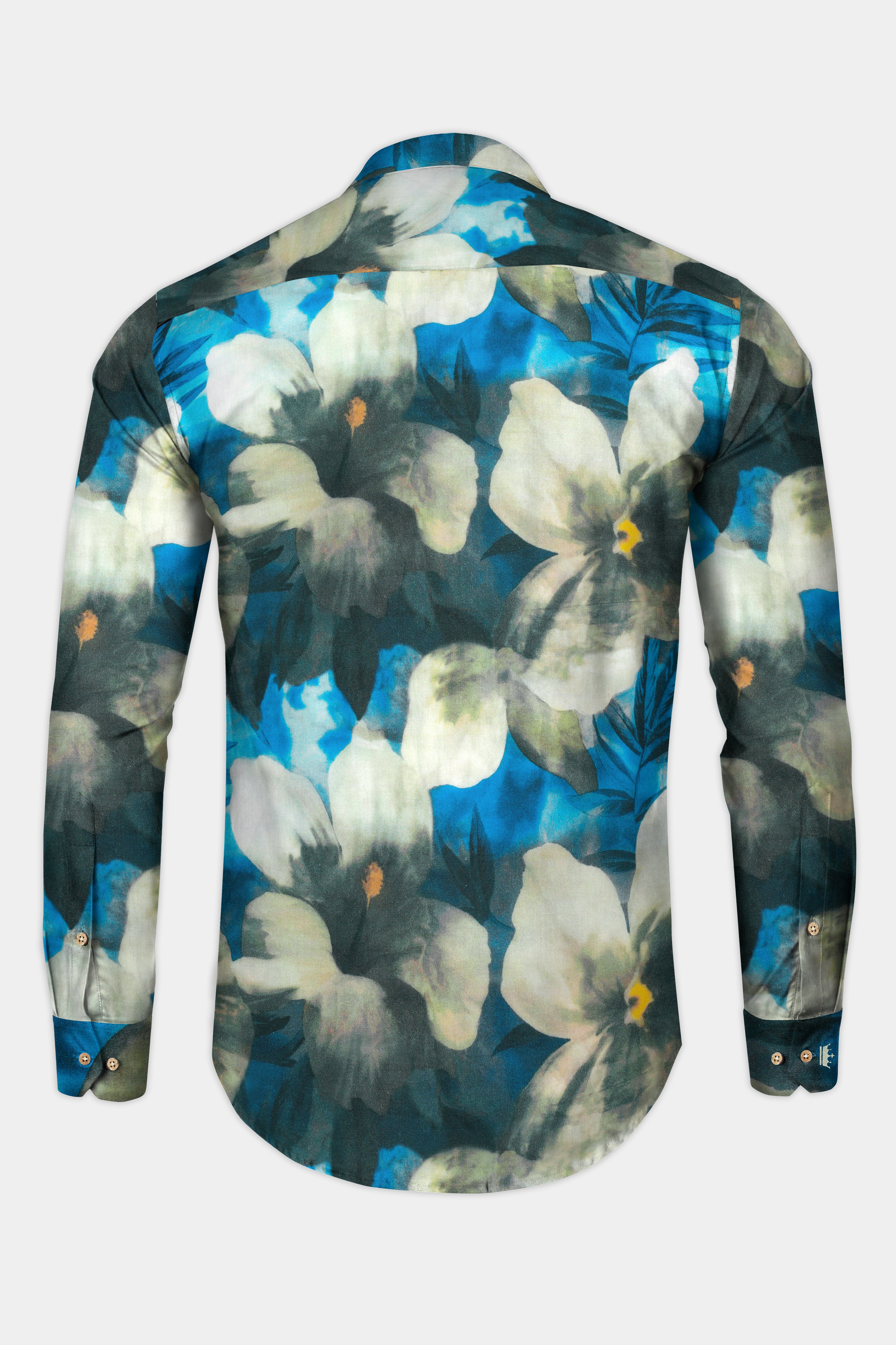 Mackerel Blue Floral Printed Premium Cotton Kurta Shirt