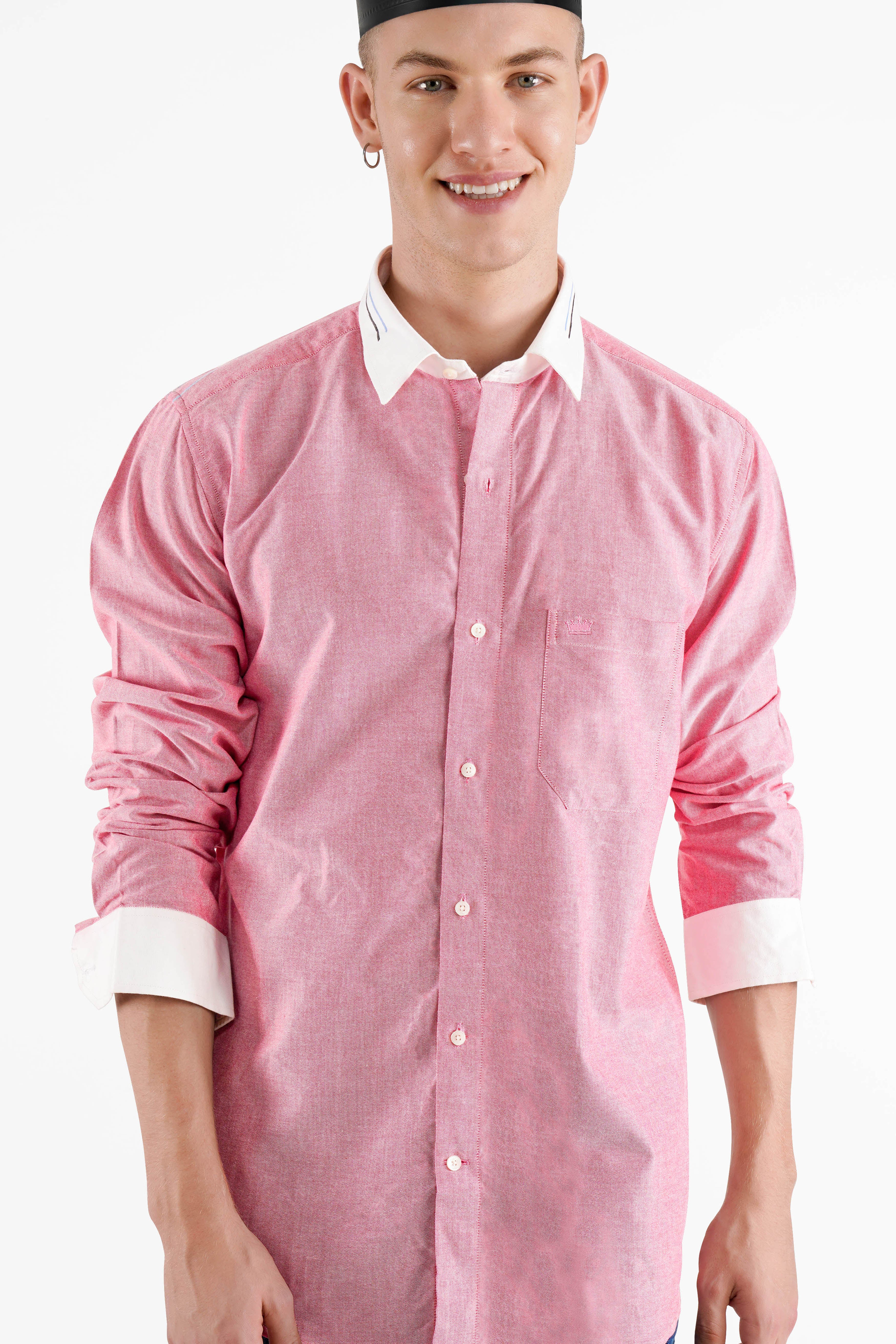 Wewak Pink Striped with Hand Painted Royal Oxford Designer Shirt