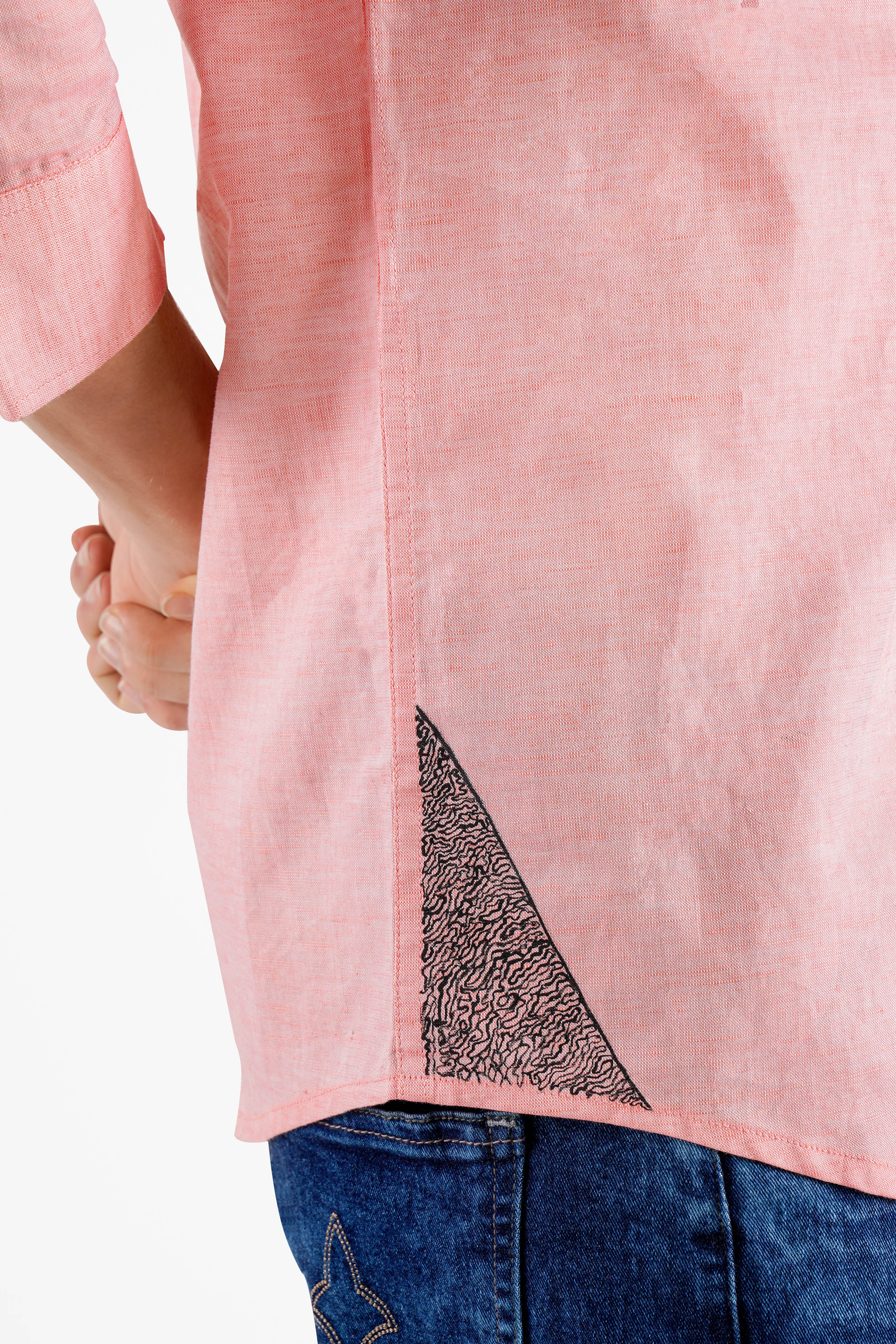 Kawaii Pink Hand Painted Luxurious Linen Designer Shirt