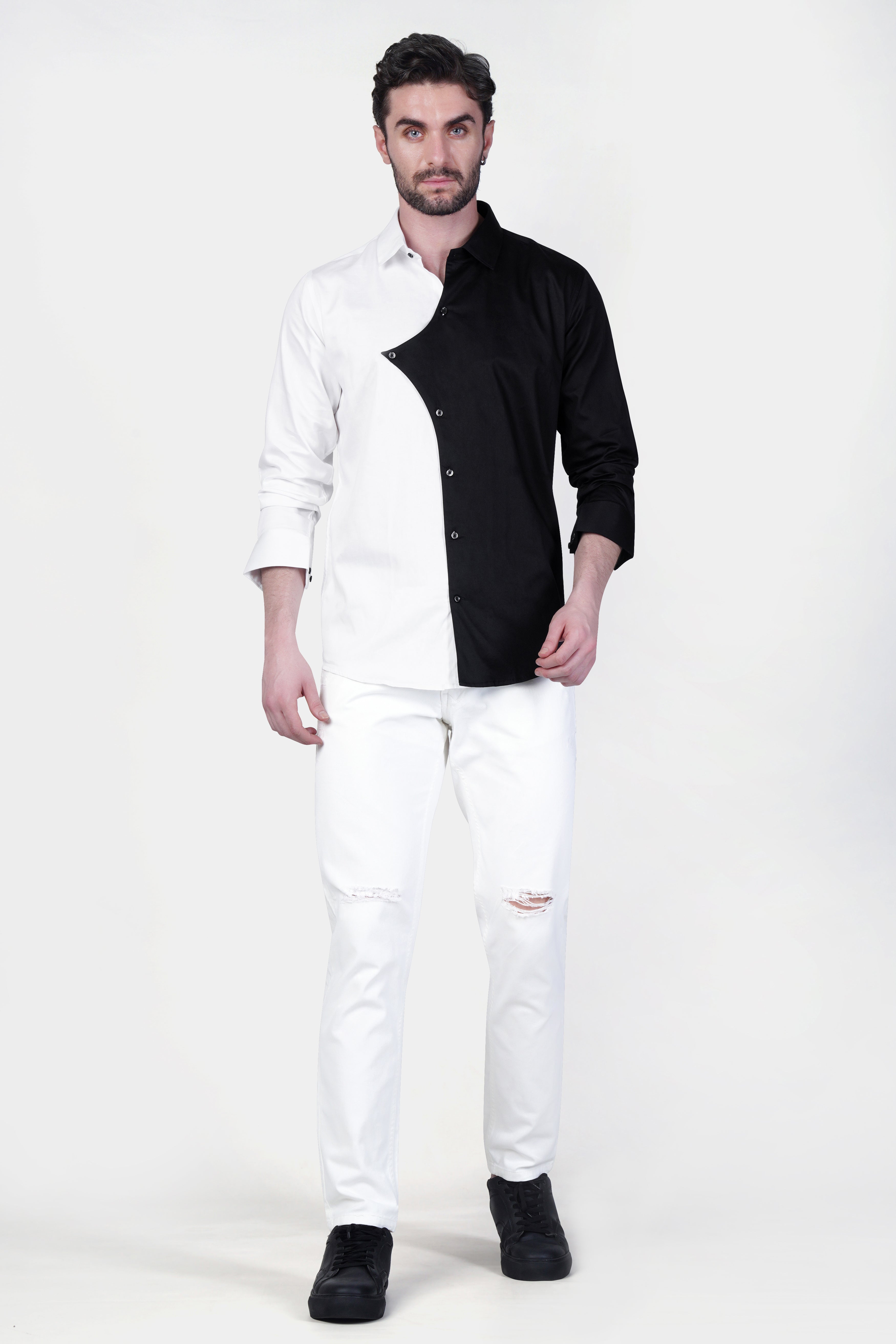 Half black and outlet white pants