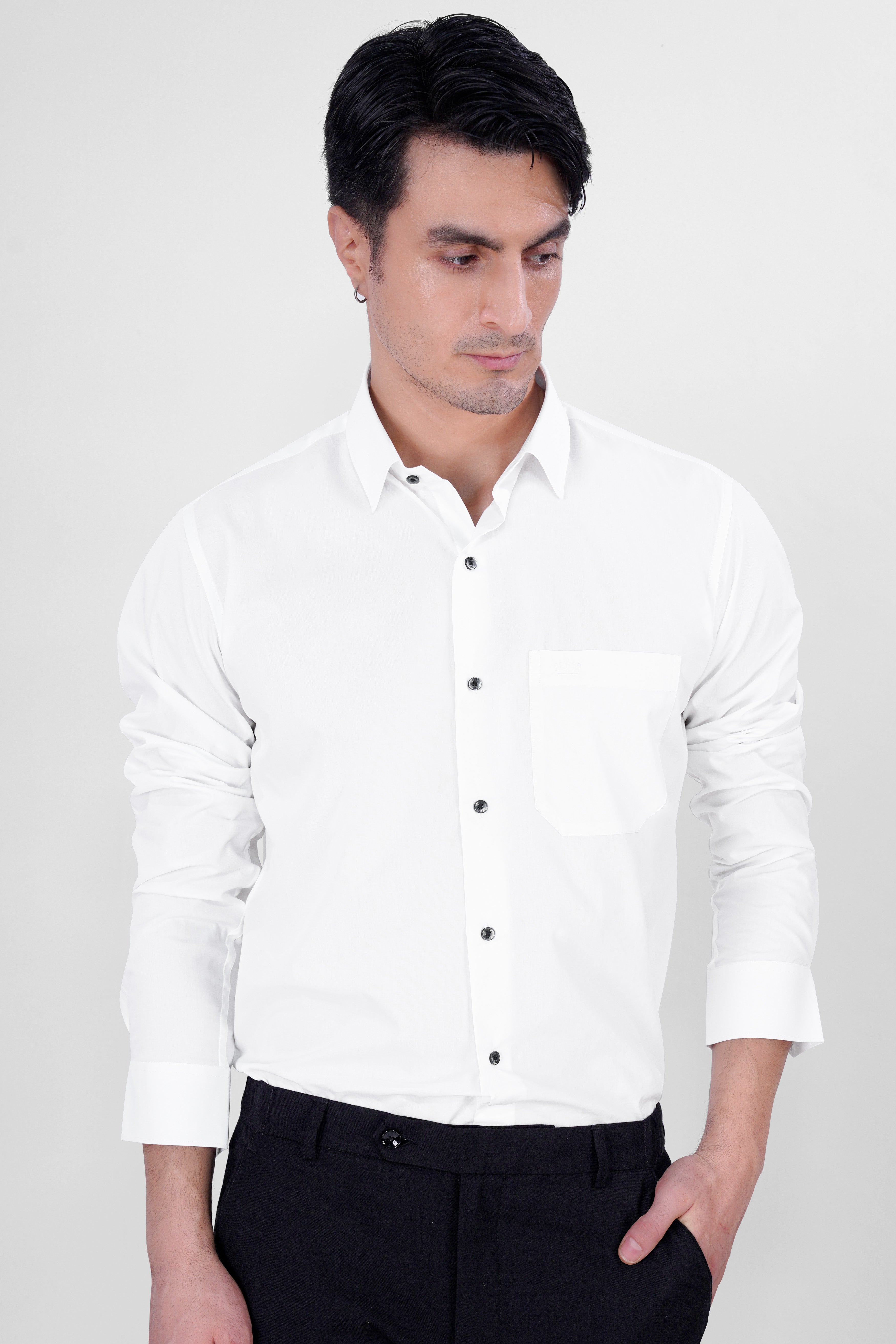 Bright White Black Buttoned Premium Cotton Shirt