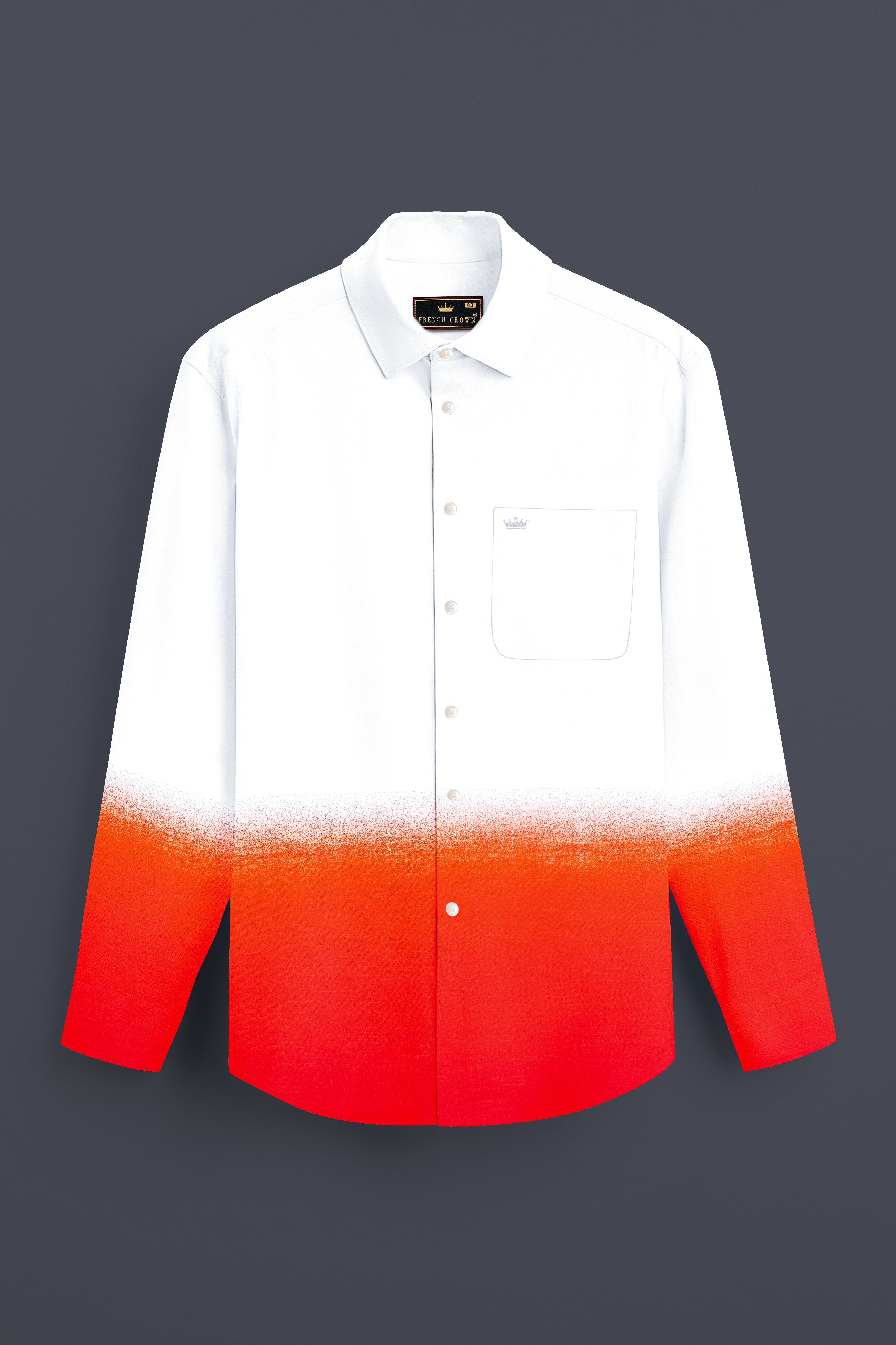 White and Bittersweet Orange Luxurious Linen Shirt
