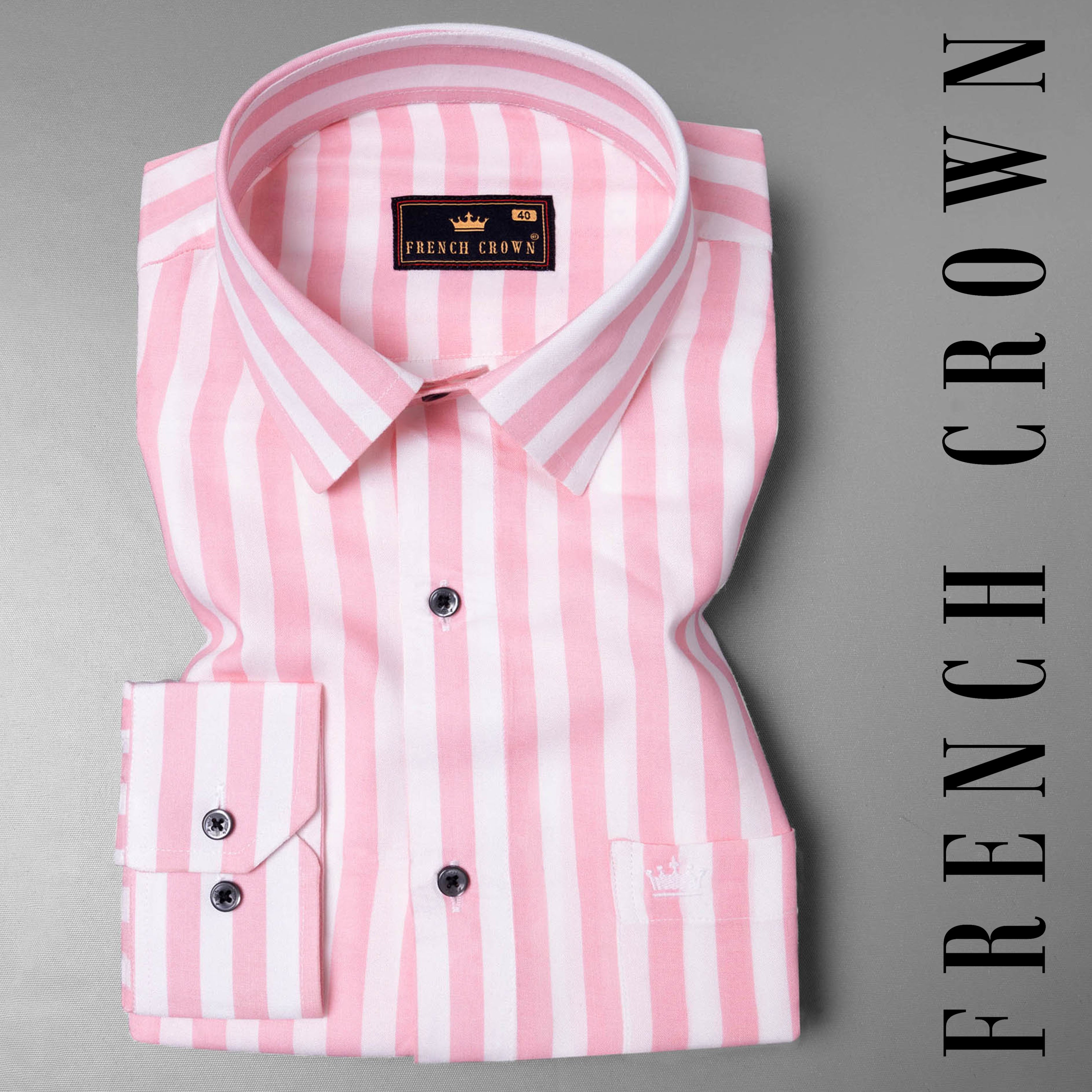 Pastel Pink with Bright White Striped Premium Tencel Shirt