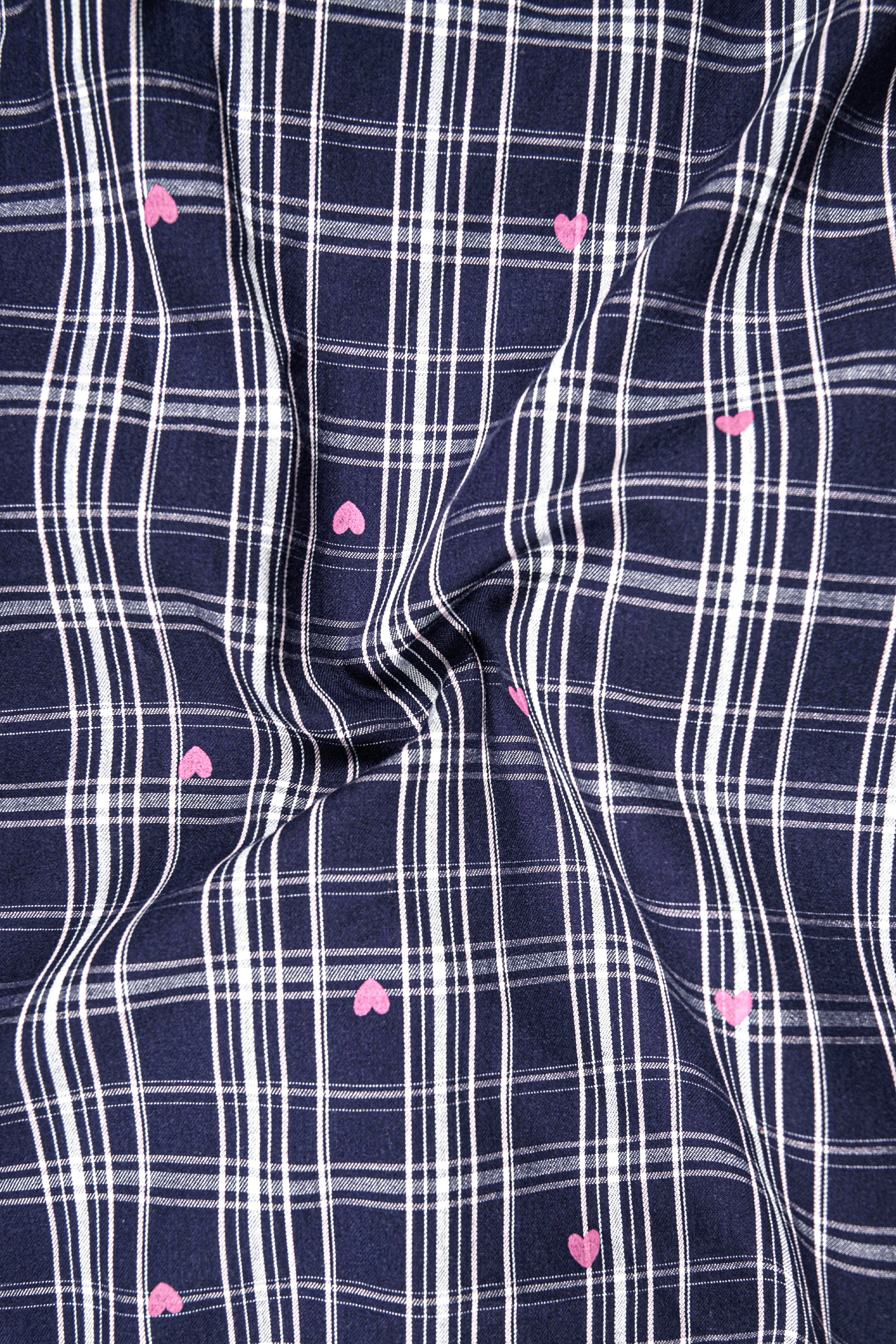 Port Gore Blue Heart Printed Plaid Premium Cotton Shirt