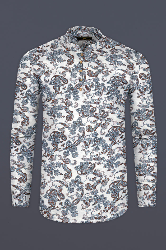 Bright White Paisleys Printed Premium Tencel Shirt