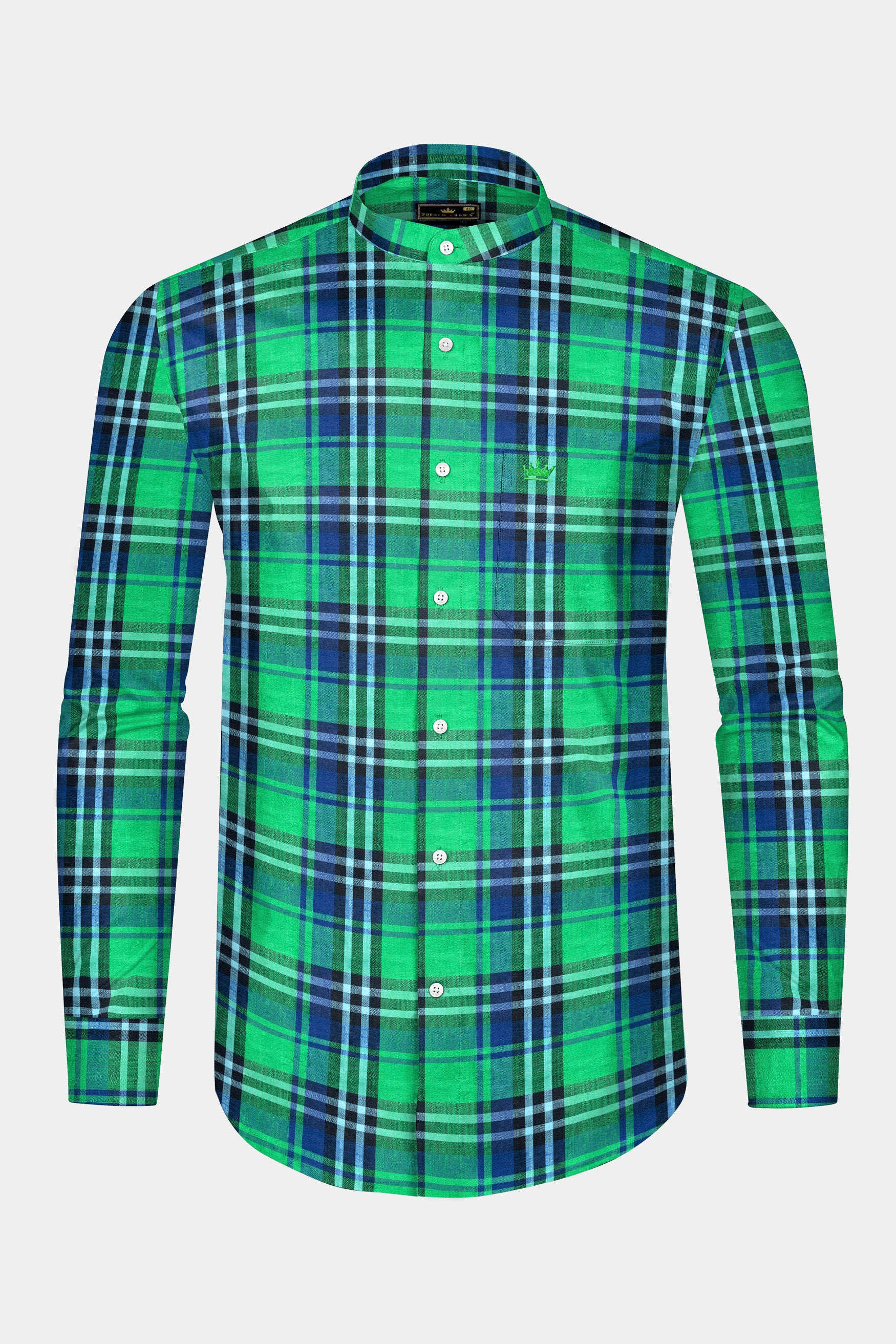 Shamrock Green with Victoria Blue Plaid Luxurious Linen Shirt