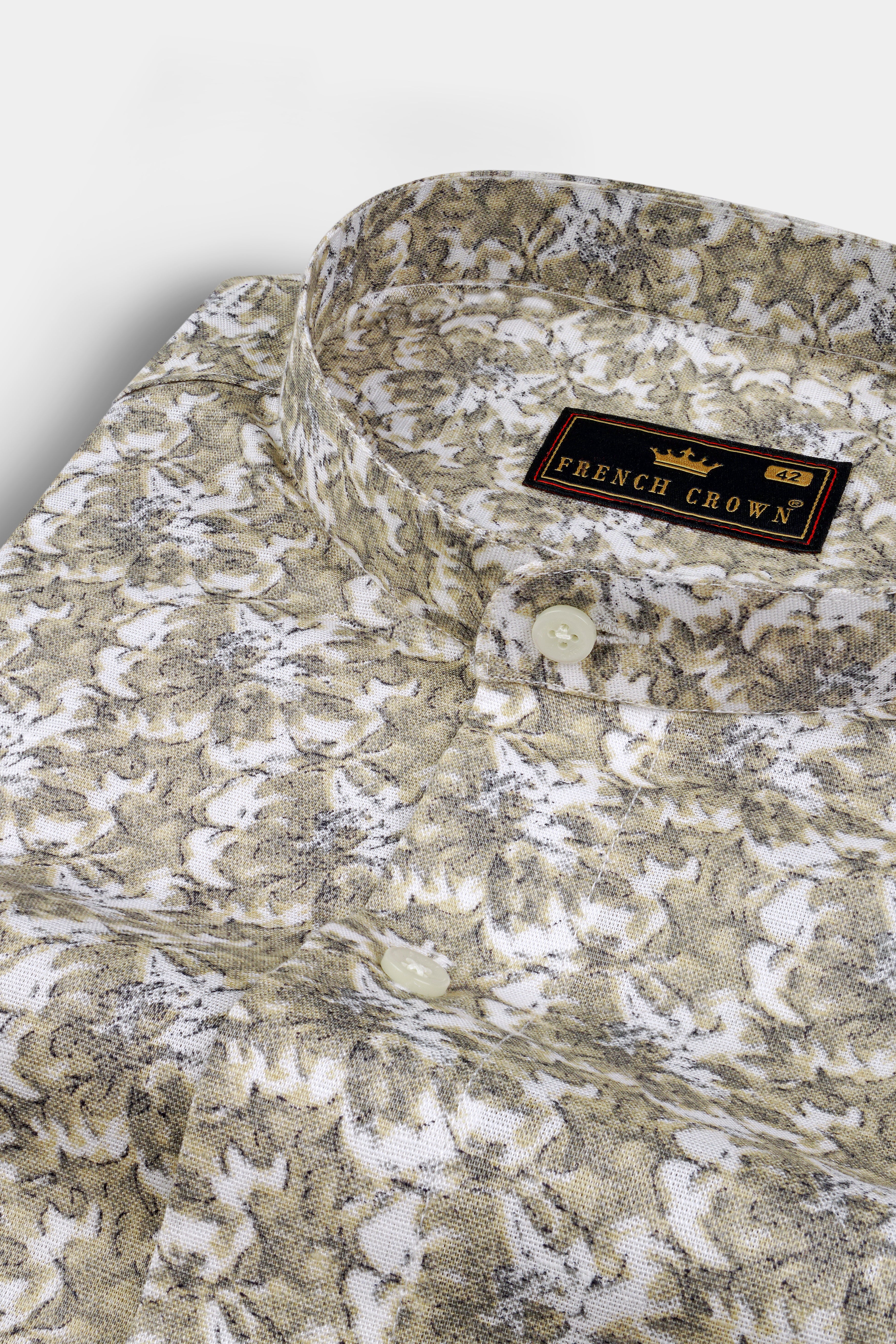 White with Tana Brown Floral print Luxurious Linen Shirt