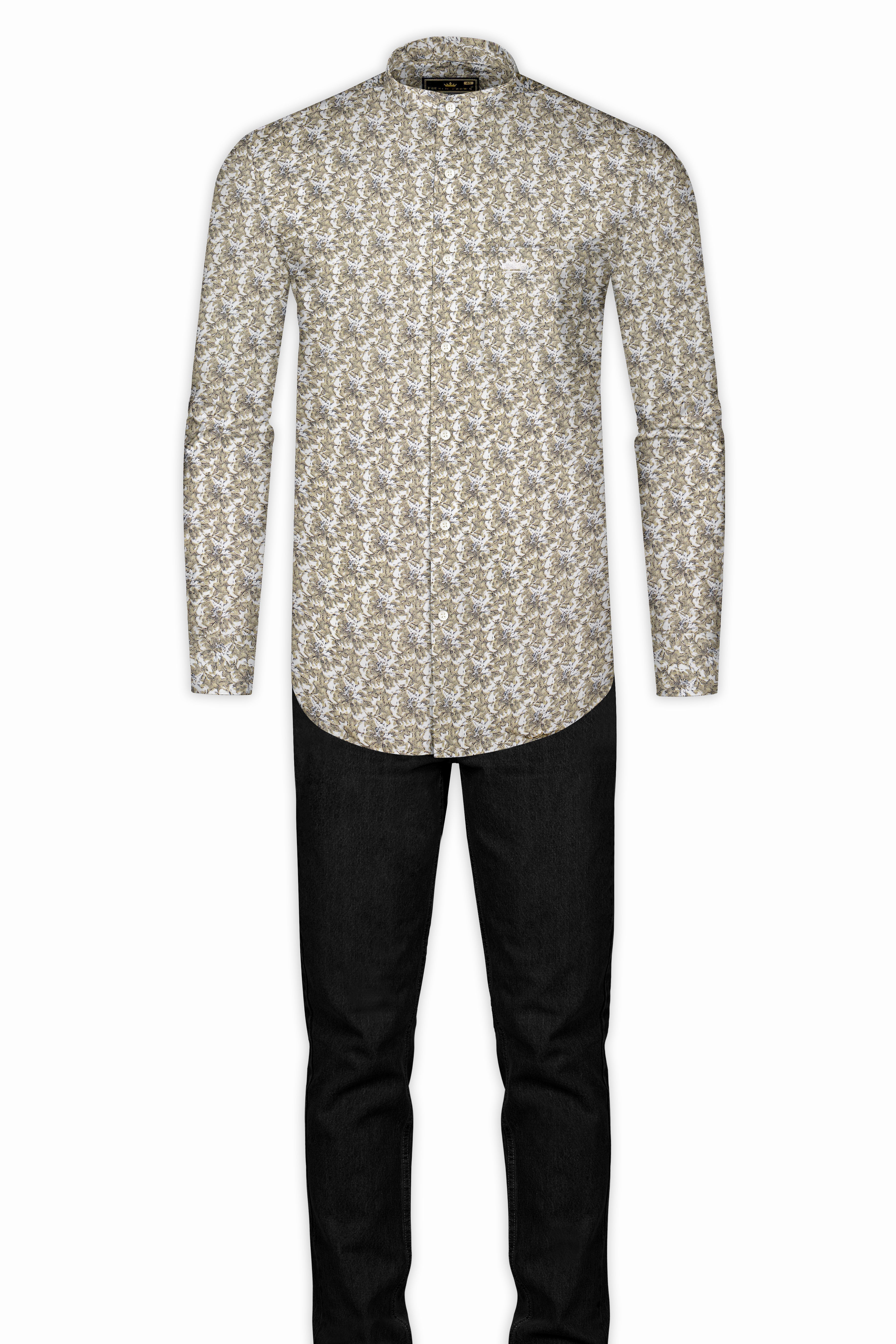 White with Tana Brown Floral print Luxurious Linen Shirt