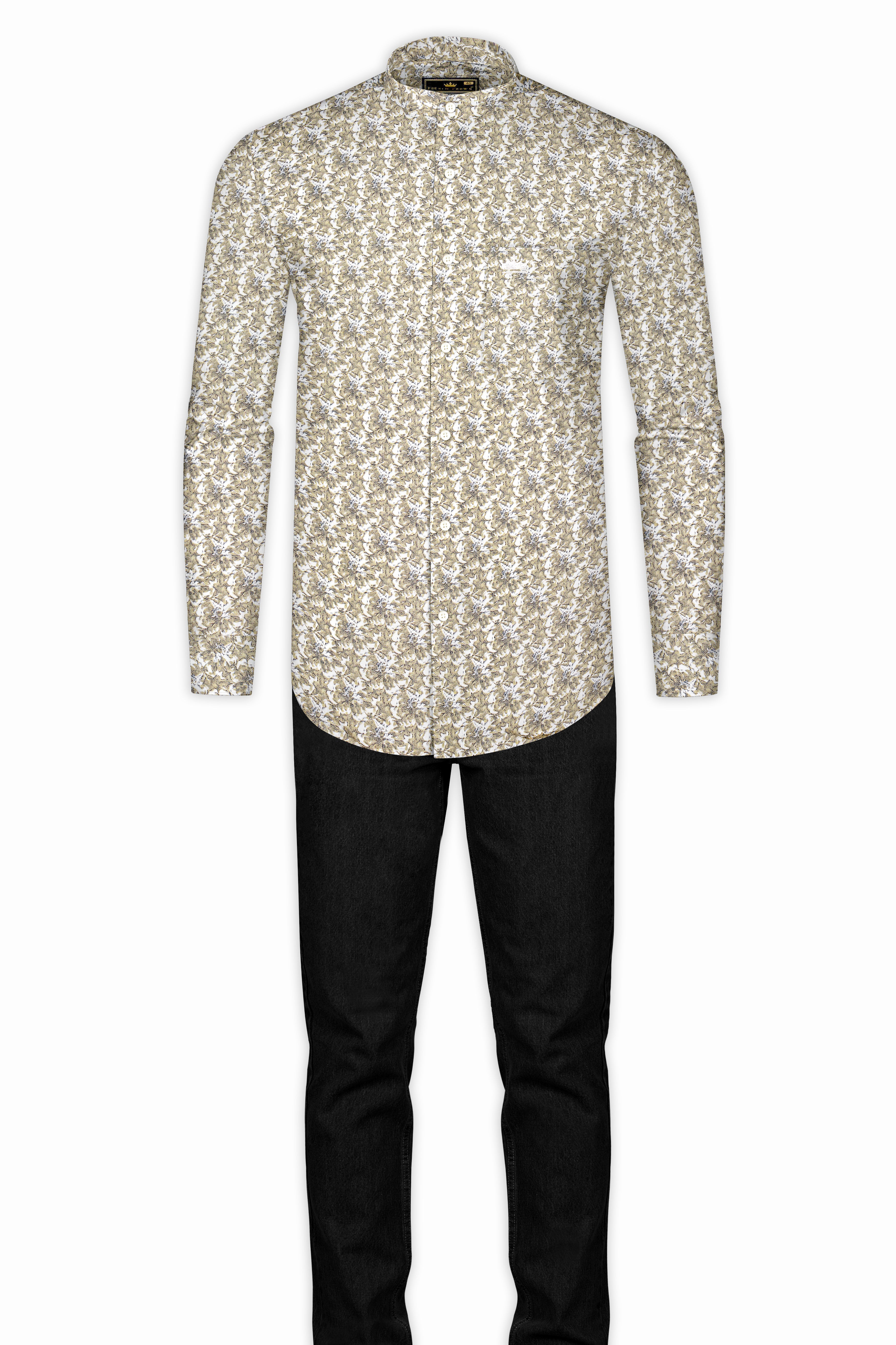 White with Tana Brown Floral print Luxurious Linen Shirt