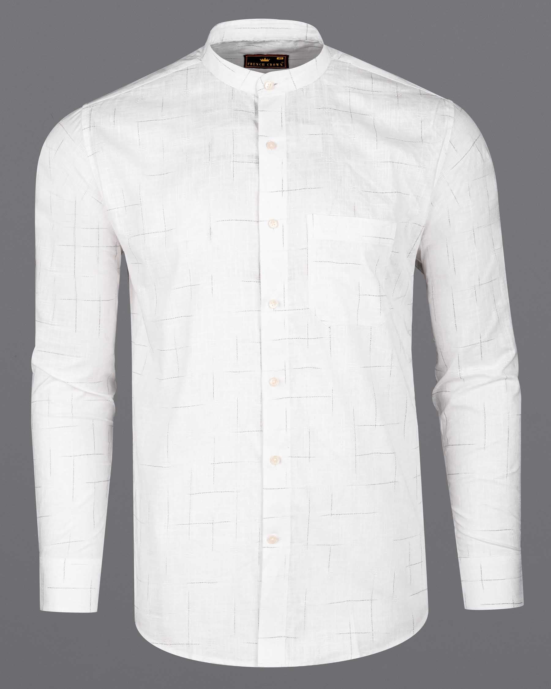 Bright White windowpane Dobby Textured Premium Giza Cotton Shirt