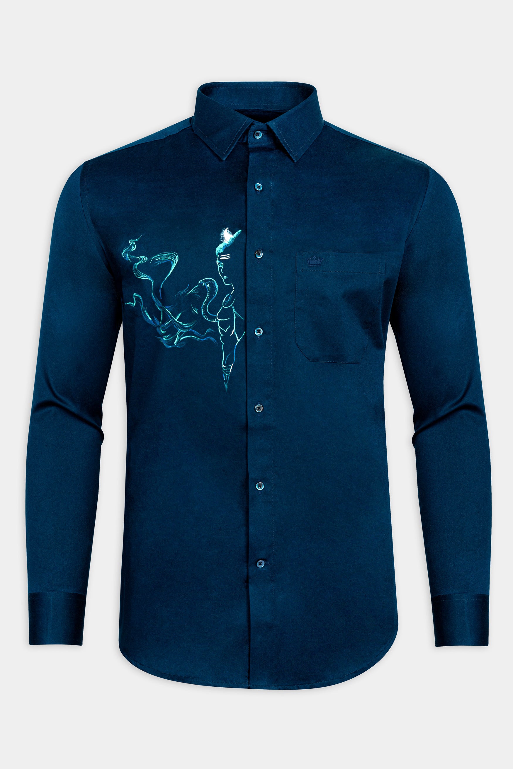 Midnight Blue Lord Shiva Hand Painted Subtle Sheen Super Soft Premium Cotton Designer Shirt