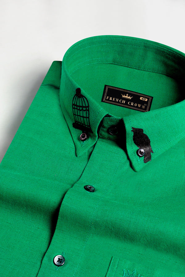 Shamrock Green Hand Painted Luxurious Linen Designer Shirt