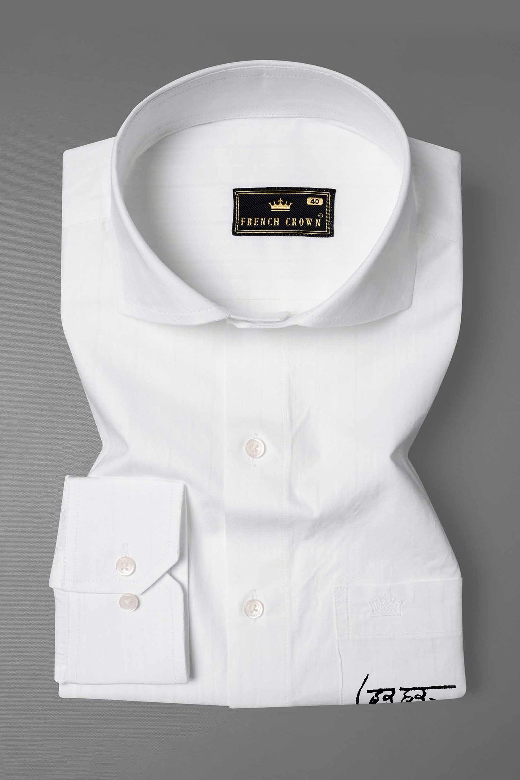 Bright White with Har Har Mahadev Hand Painted Dobby Textured Premium Giza Cotton Designer Shirt