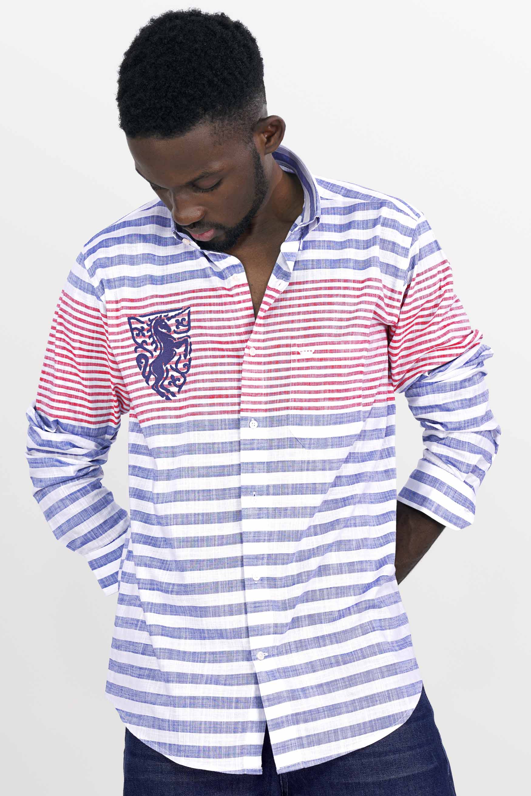 Lynch Blue with Reddish and Bright White Striped Funky Patchwork Luxurious Linen Designer Shirt 6165-BD-E178-38, 6165-BD-E178-H-38, 6165-BD-E178-39, 6165-BD-E178-H-39, 6165-BD-E178-40, 6165-BD-E178-H-40, 6165-BD-E178-42, 6165-BD-E178-H-42, 6165-BD-E178-44, 6165-BD-E178-H-44, 6165-BD-E178-46, 6165-BD-E178-H-46, 6165-BD-E178-48, 6165-BD-E178-H-48, 6165-BD-E178-50, 6165-BD-E178-H-50, 6165-BD-E178-52, 6165-BD-E178-H-52