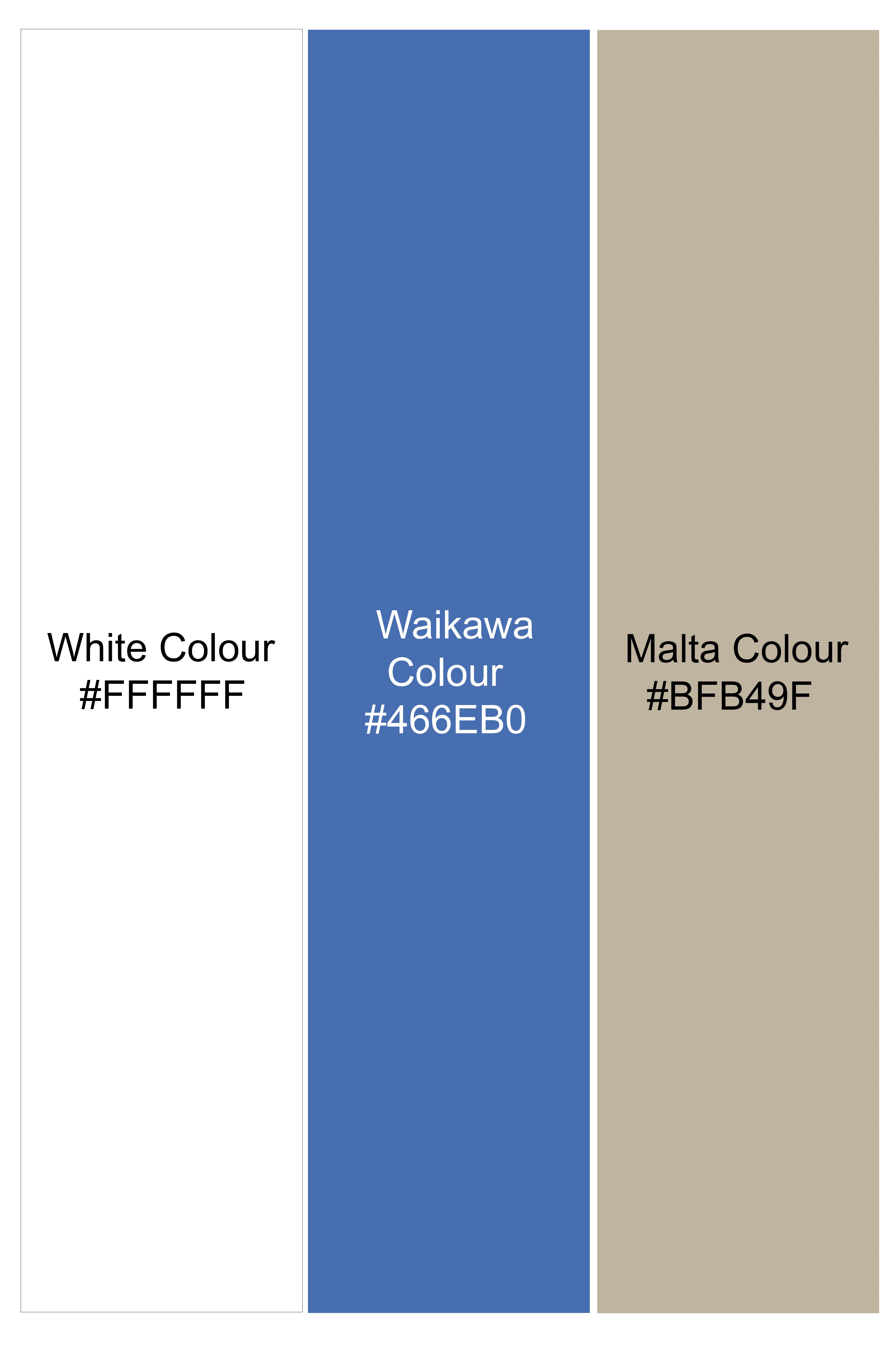 Bright White with Waikawa Blue and Malta Brown Checkered Hand Painted Twill Premium Cotton Designer Shirt