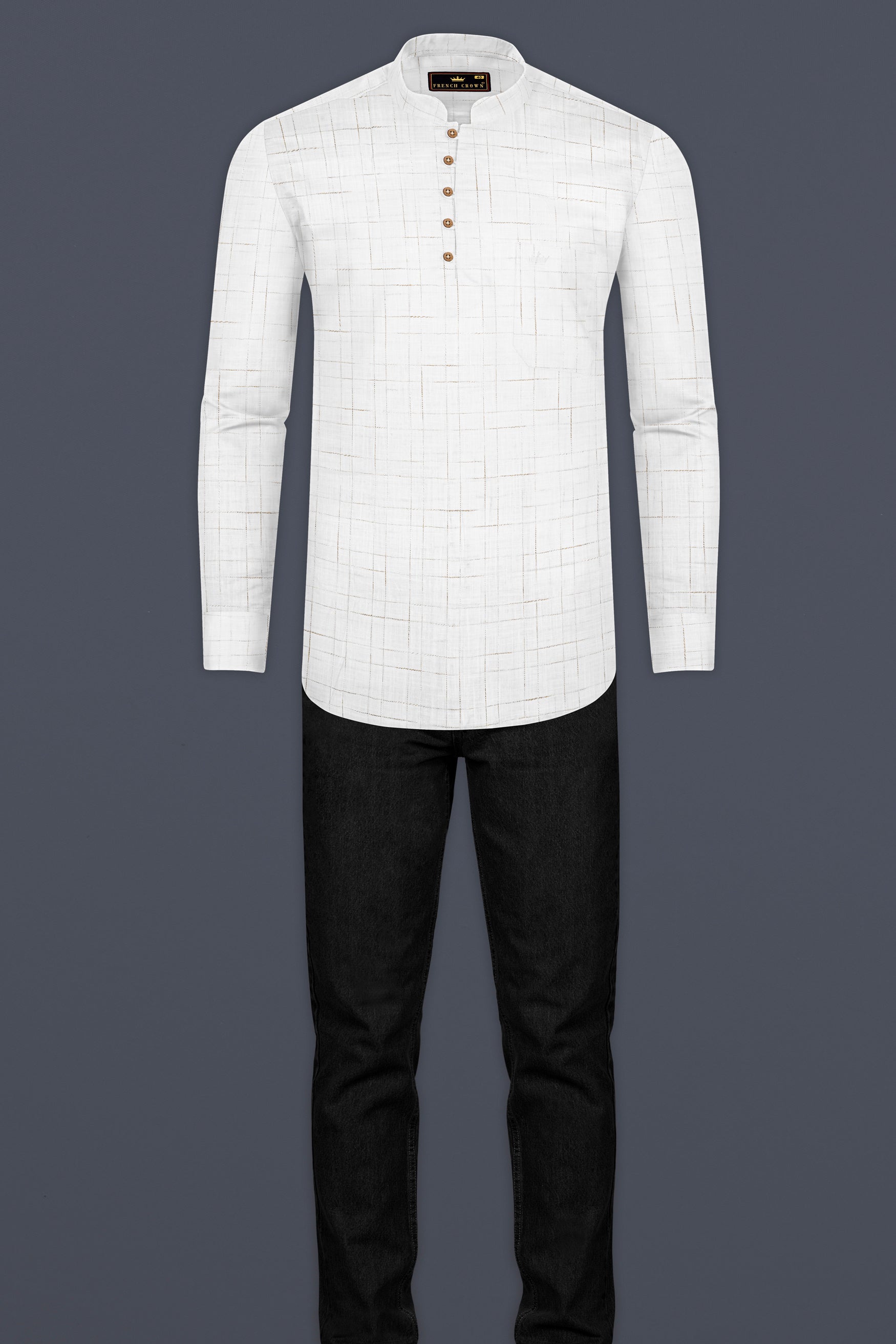 Bright White  Luxurious Linen Kurta Shirt