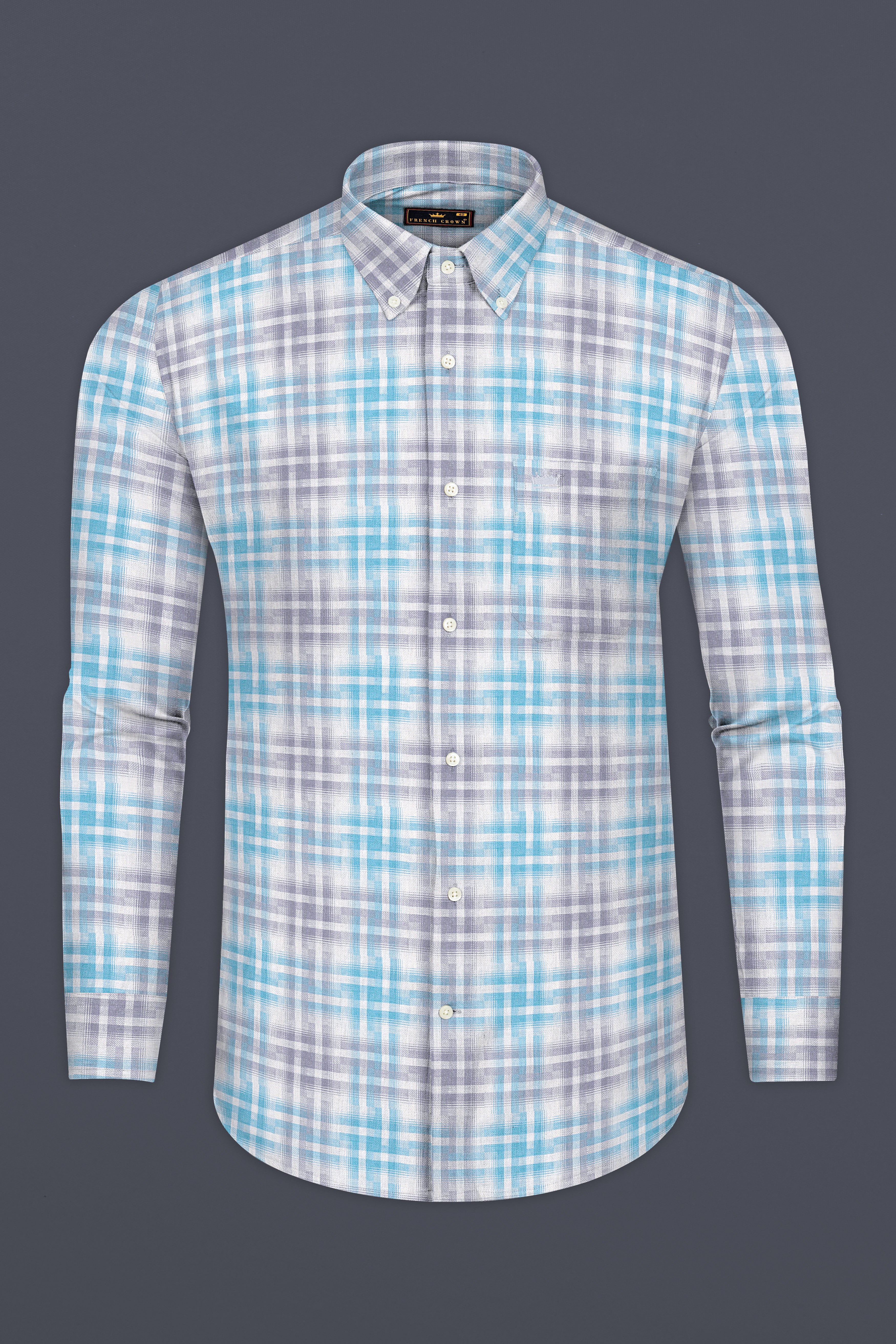 Manatee Gray with Glacier Blue Twill Plaid Premium Cotton Shirt