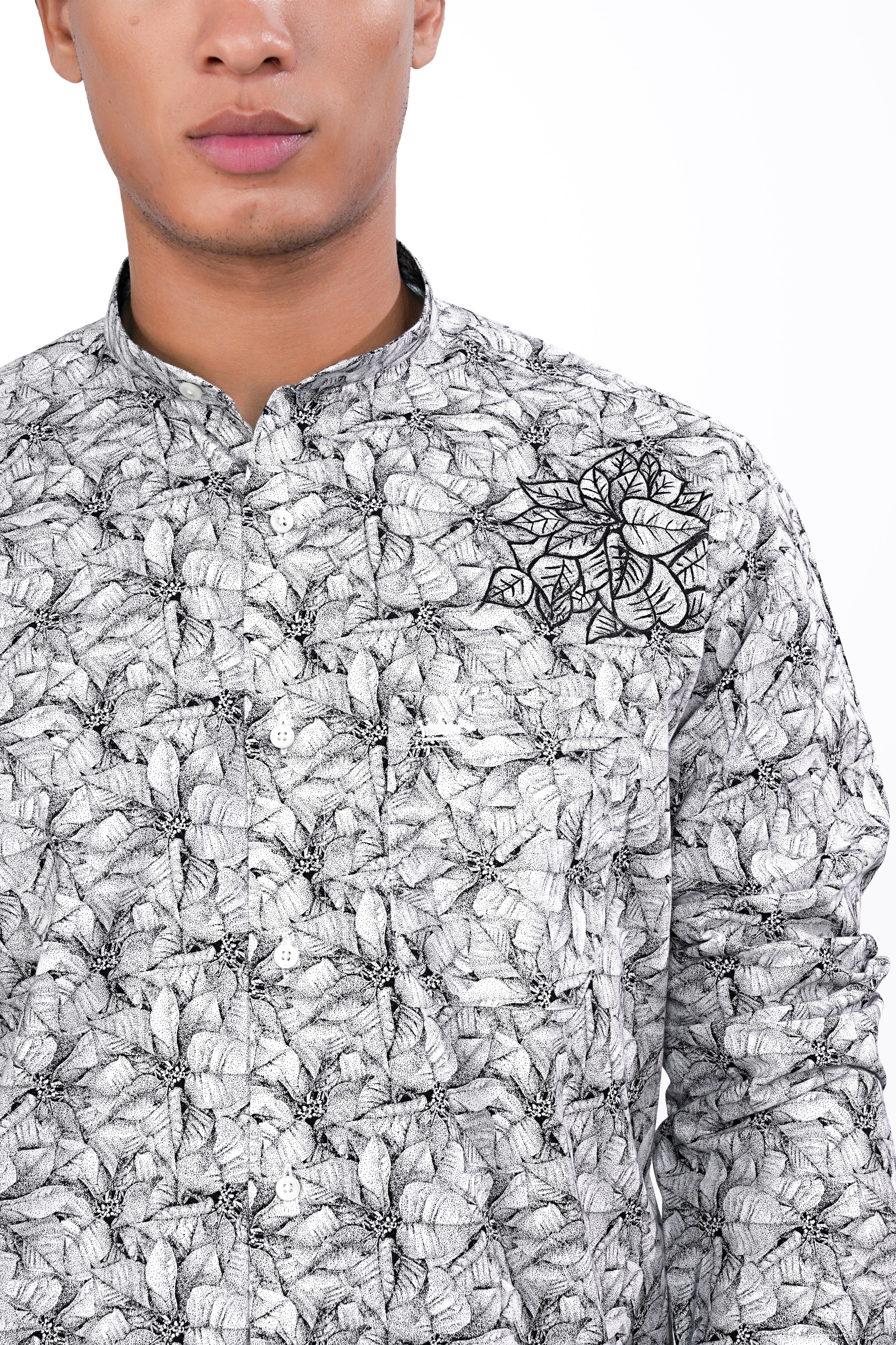 Jade Black and white Floral Printed with Hand Painted Twill Premium Cotton Designer Shirt 6254-M-ART02-38, 6254-M-ART02-H-38, 6254-M-ART02-39, 6254-M-ART02-H-39, 6254-M-ART02-40, 6254-M-ART02-H-40, 6254-M-ART02-42, 6254-M-ART02-H-42, 6254-M-ART02-44, 6254-M-ART02-H-44, 6254-M-ART02-46, 6254-M-ART02-H-46, 6254-M-ART02-48, 6254-M-ART02-H-48, 6254-M-ART02-50, 6254-M-ART02-H-50, 6254-M-ART02-52, 6254-M-ART02-H-52