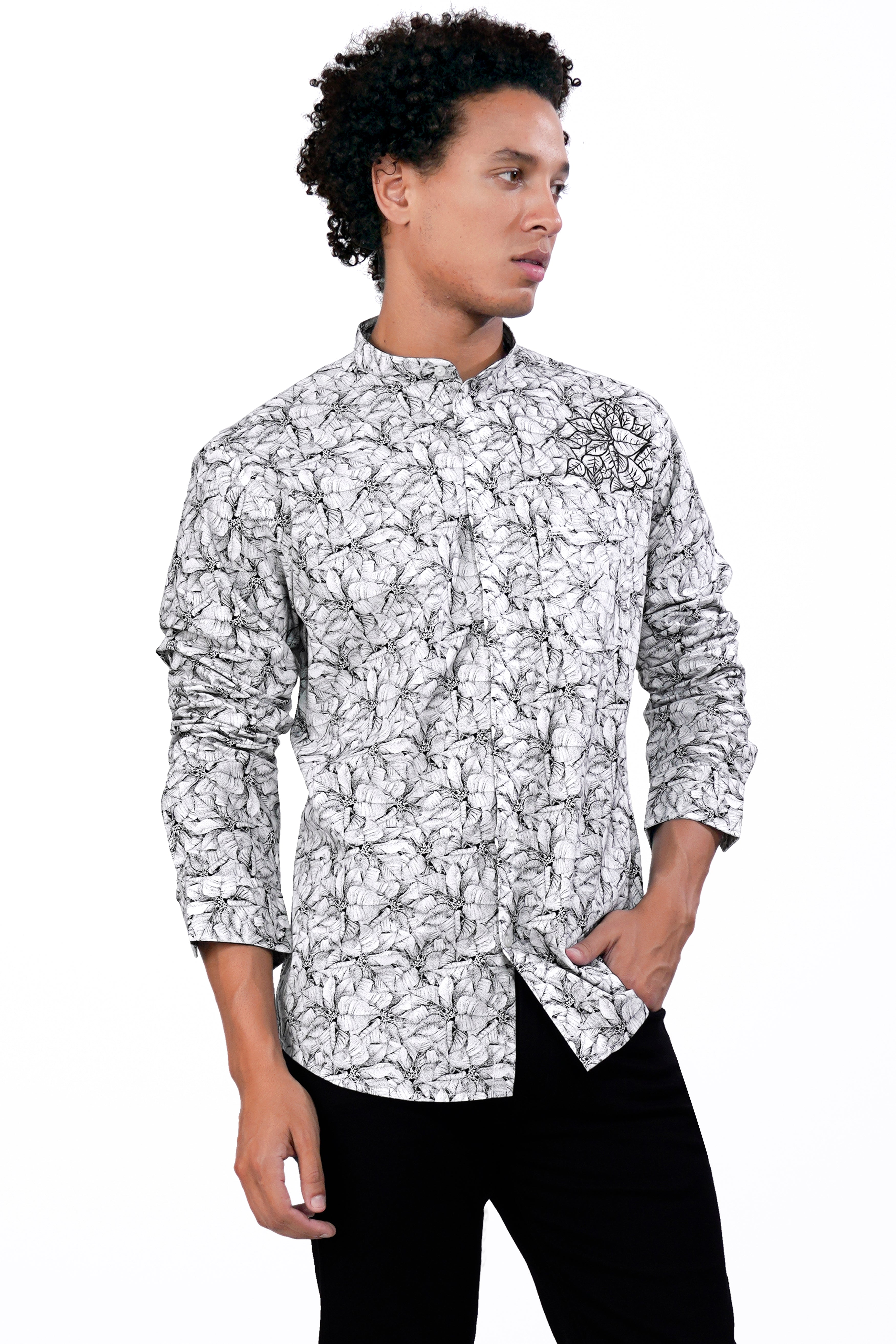 Jade Black and white Floral Printed with Hand Painted Twill Premium Cotton Designer Shirt 6254-M-ART02-38, 6254-M-ART02-H-38, 6254-M-ART02-39, 6254-M-ART02-H-39, 6254-M-ART02-40, 6254-M-ART02-H-40, 6254-M-ART02-42, 6254-M-ART02-H-42, 6254-M-ART02-44, 6254-M-ART02-H-44, 6254-M-ART02-46, 6254-M-ART02-H-46, 6254-M-ART02-48, 6254-M-ART02-H-48, 6254-M-ART02-50, 6254-M-ART02-H-50, 6254-M-ART02-52, 6254-M-ART02-H-52