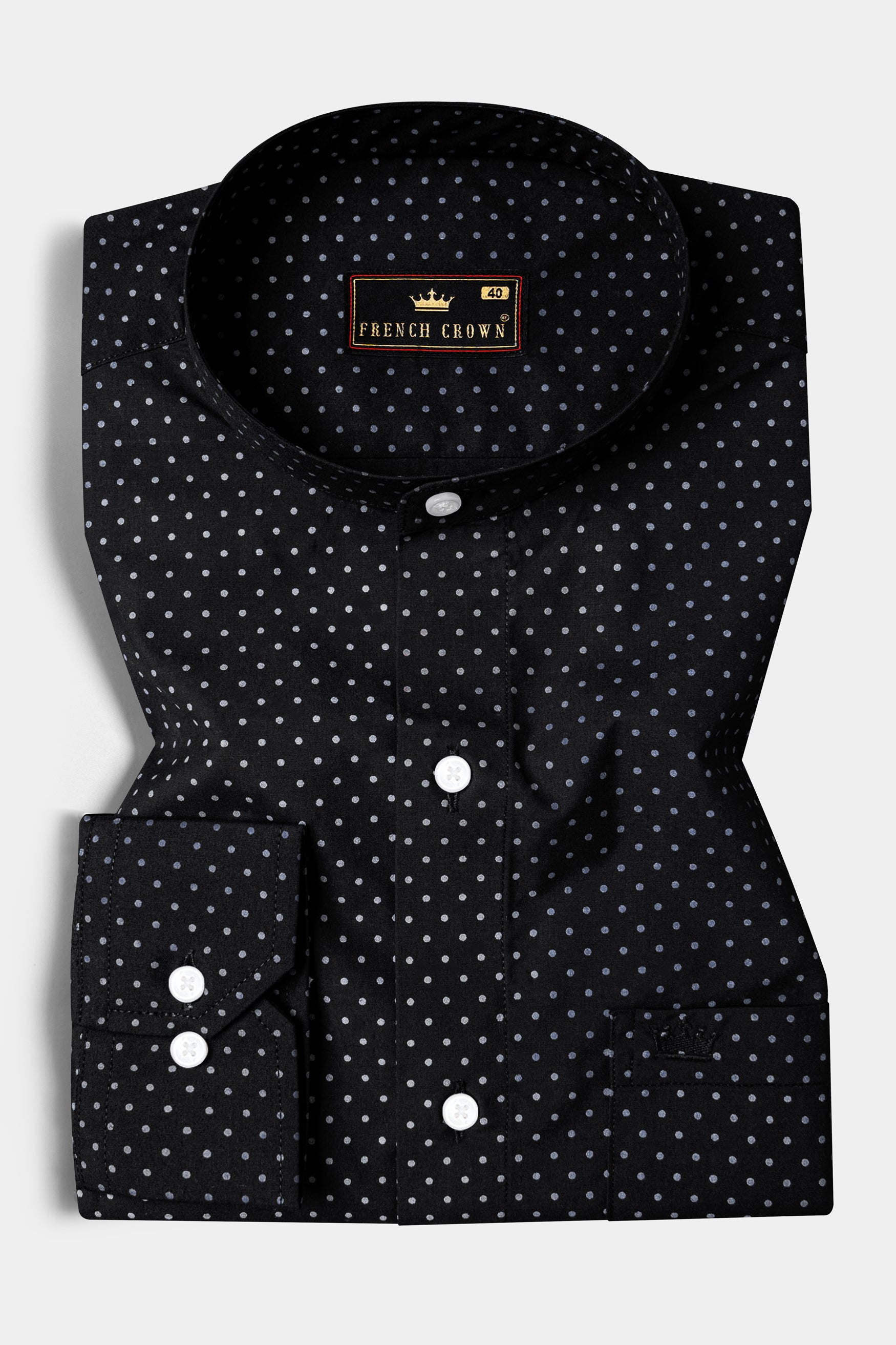Jade Black Twill Polka Dotted Premium Cotton Shirt