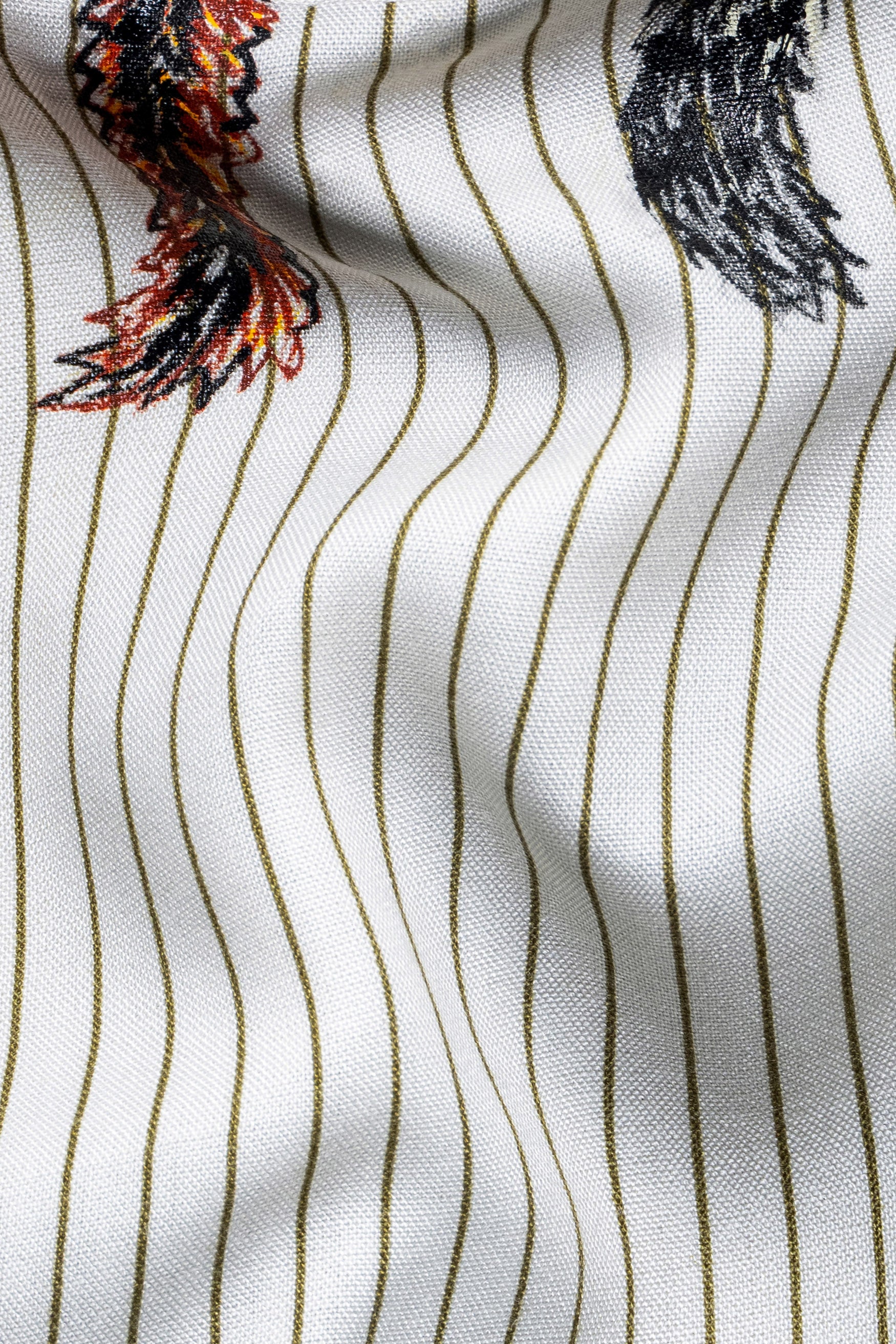 Mist Gray and Pesto Green Striped Cats Hand Painted Premium Tencel Designer Shirt