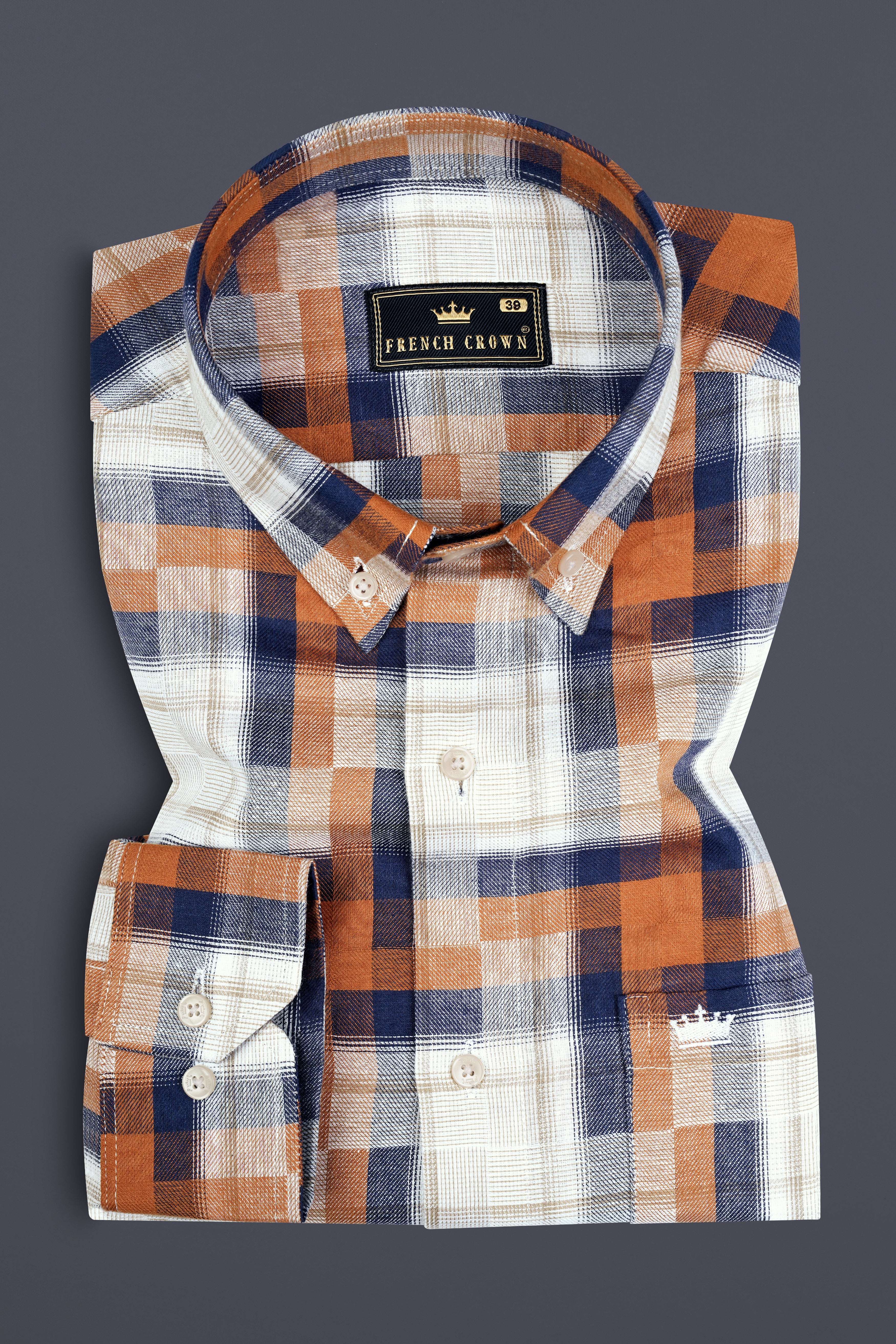 Jaffa and Big Stone Blue Twill Checkered Premium Cotton Shirt