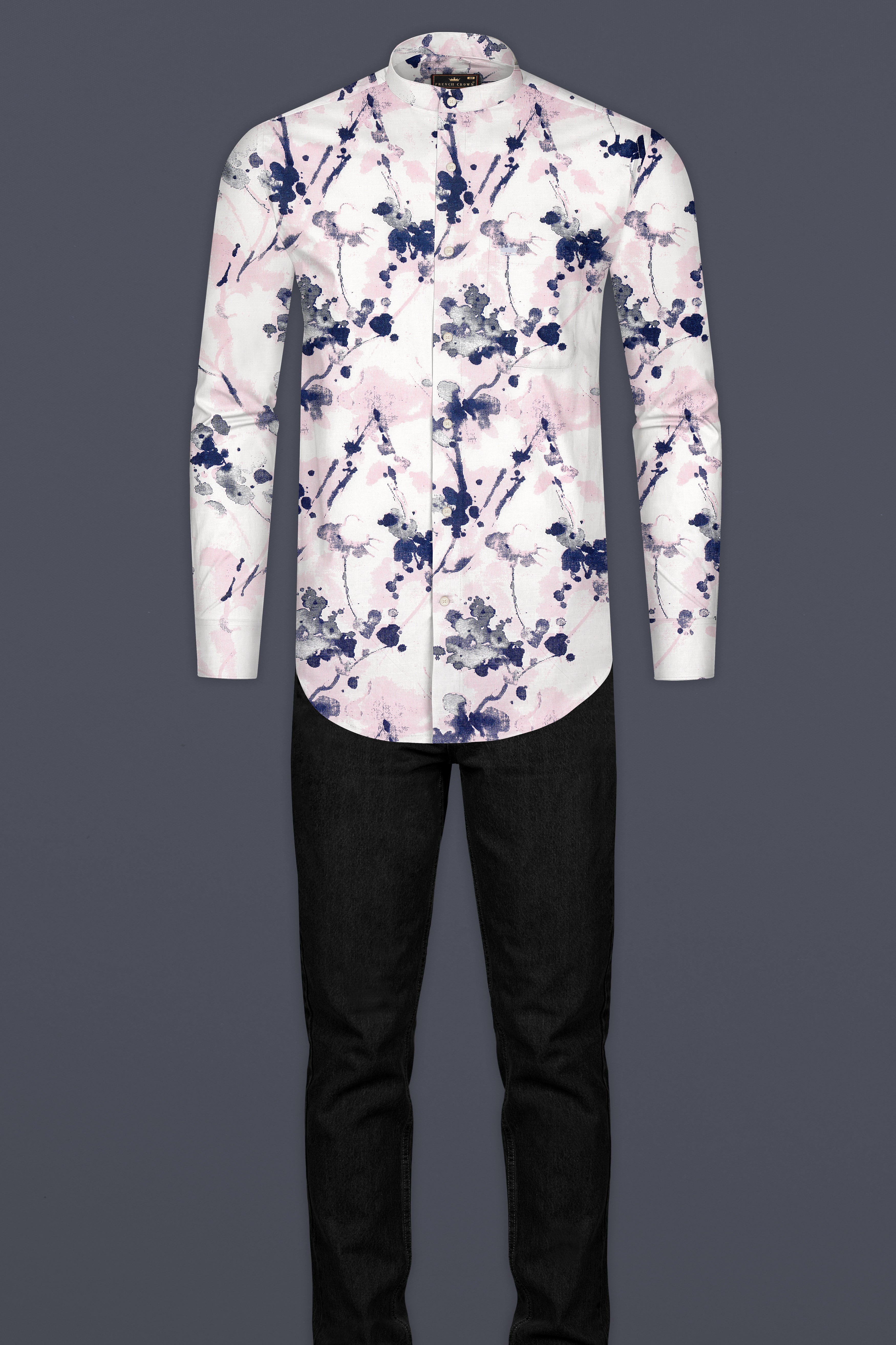 Oyster Pink Floral Printed Luxurious Linen Shirt
