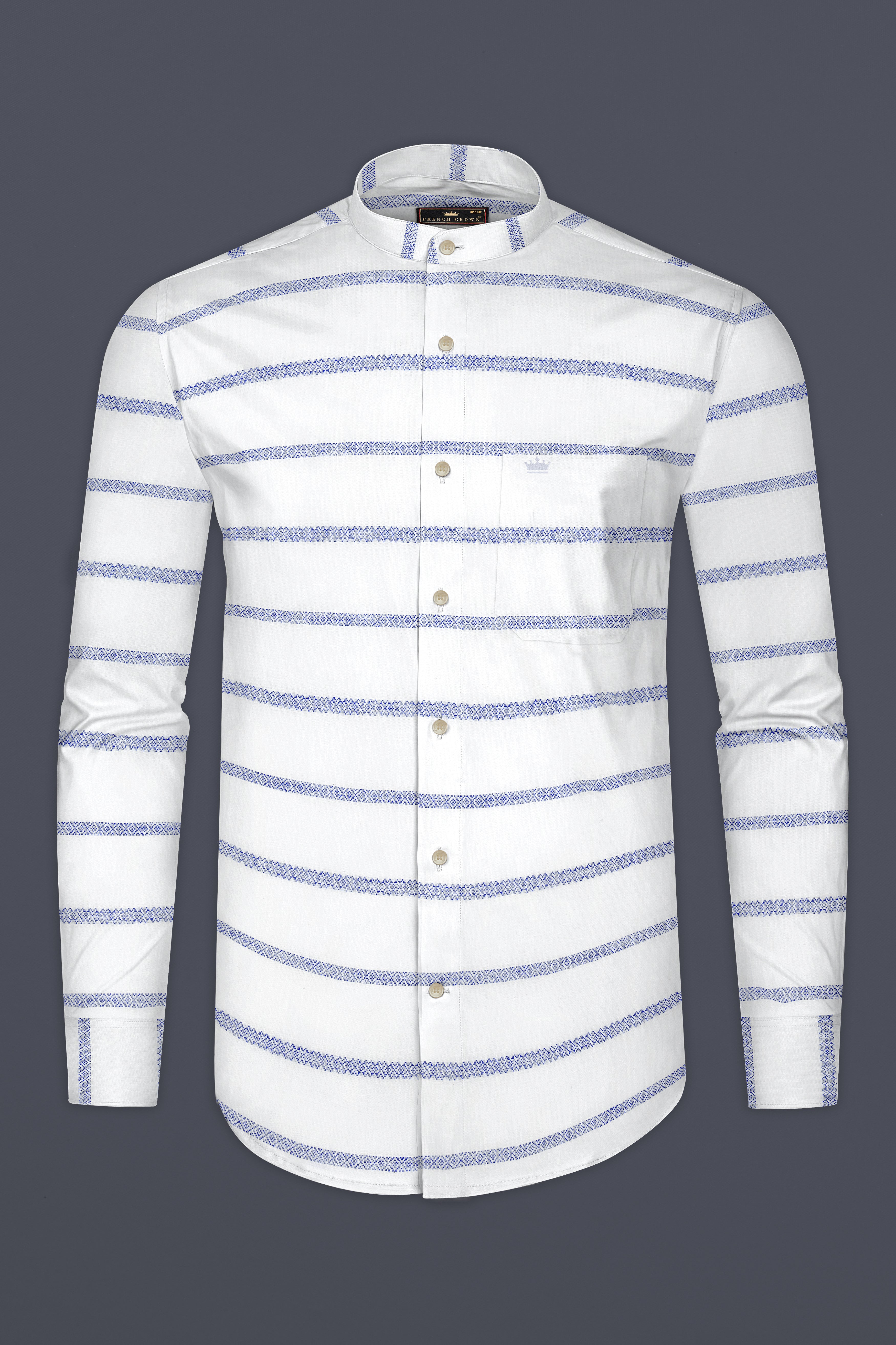 Bright White Striped Luxurious Linen Kurta Shirt