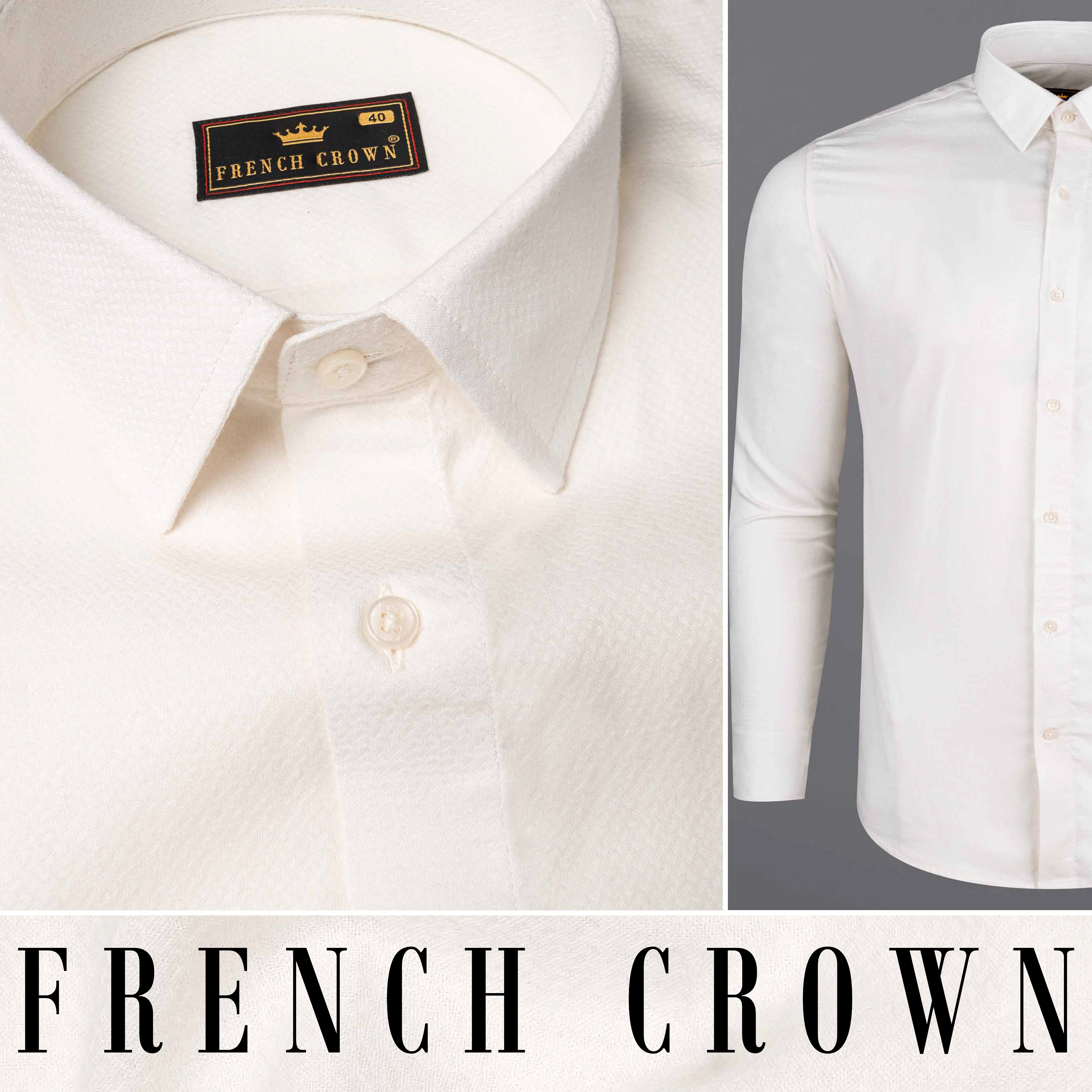 Milky White Formal Textured Premium Cotton Shirt For Men - Snitch