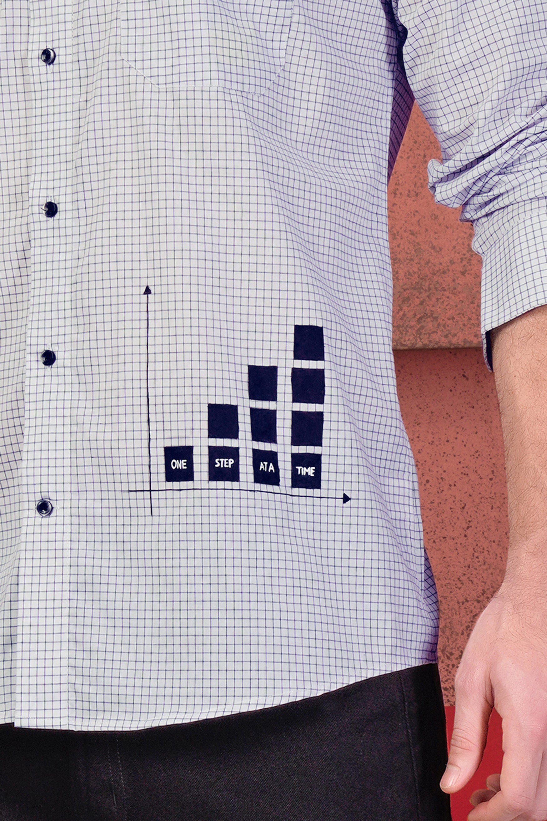 Gainsboro Gray and Black Gingham Checkered with Graph Hand Painted Premium Cotton Designer Shirt