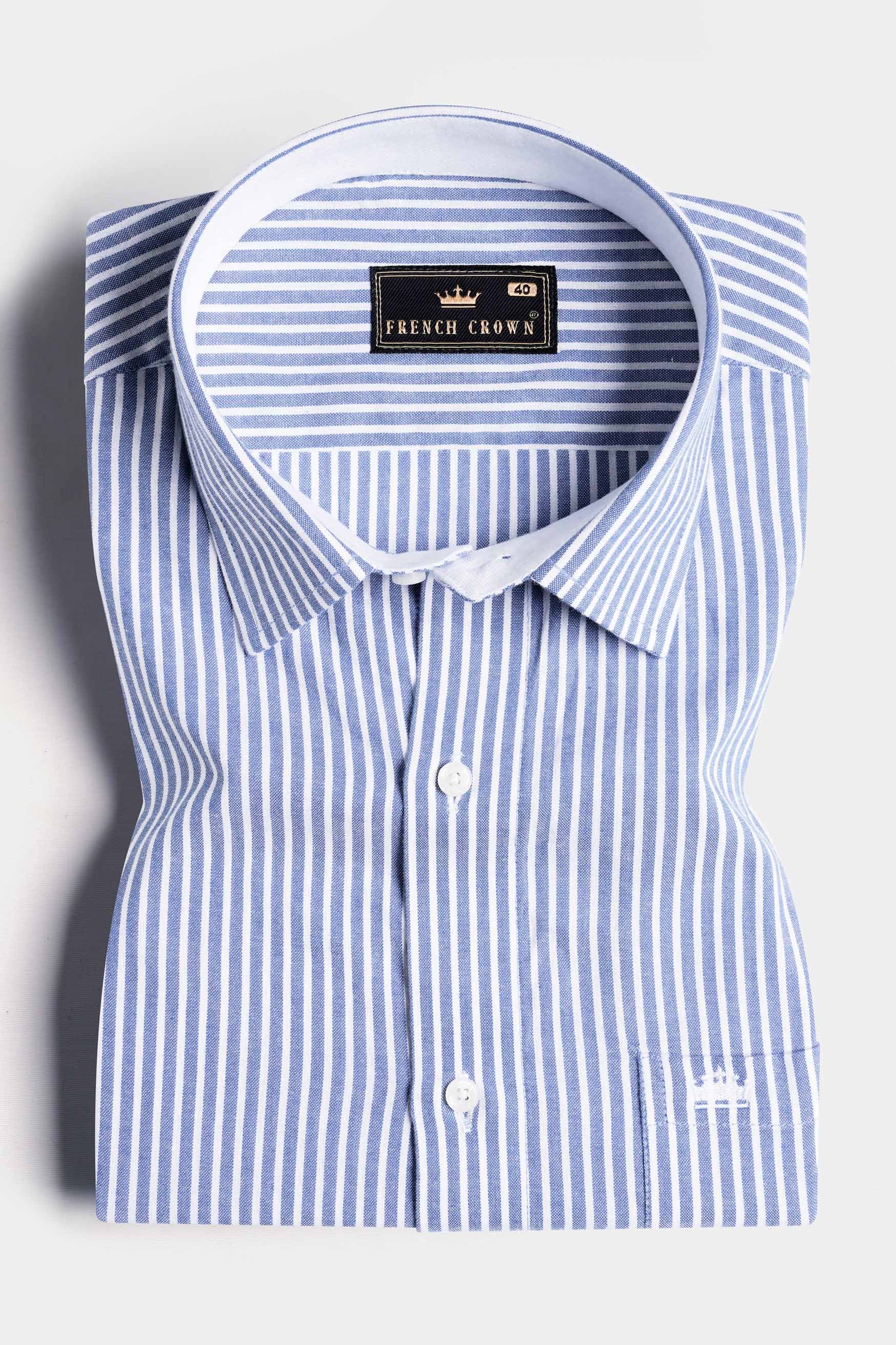 Yonder Blue Striped with White Hand Painted Royal Oxford Designer Shirt 6345-CP-SS-ART-38, 6345-CP-SS-ART-39, 6345-CP-SS-ART-40, 6345-CP-SS-ART-42, 6345-CP-SS-ART-44, 6345-CP-SS-ART-46, 6345-CP-SS-ART-48, 6345-CP-SS-ART-50, 6345-CP-SS-ART-52