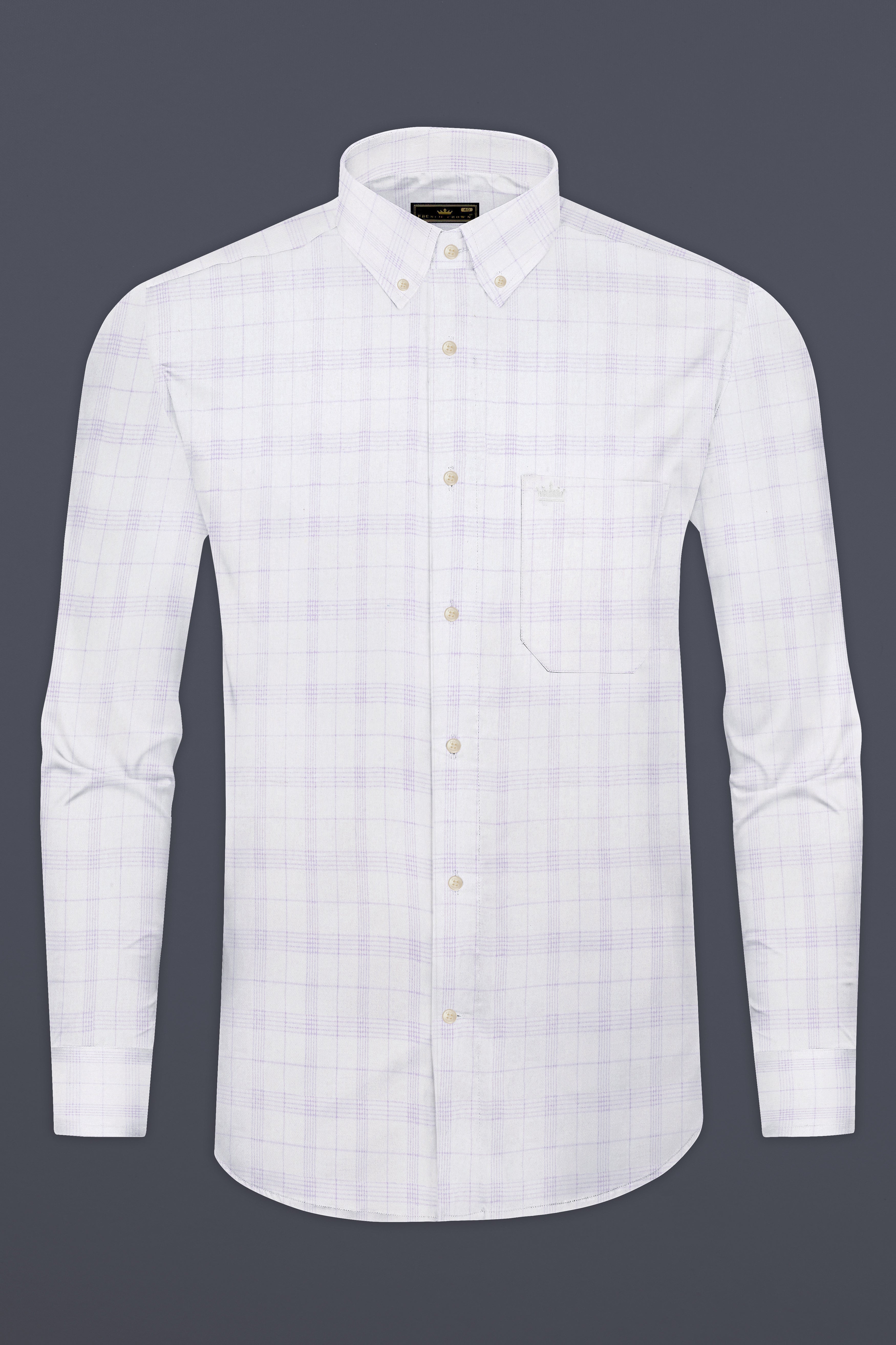 Bright White Twill Subtle Plaid Premium Cotton Shirt