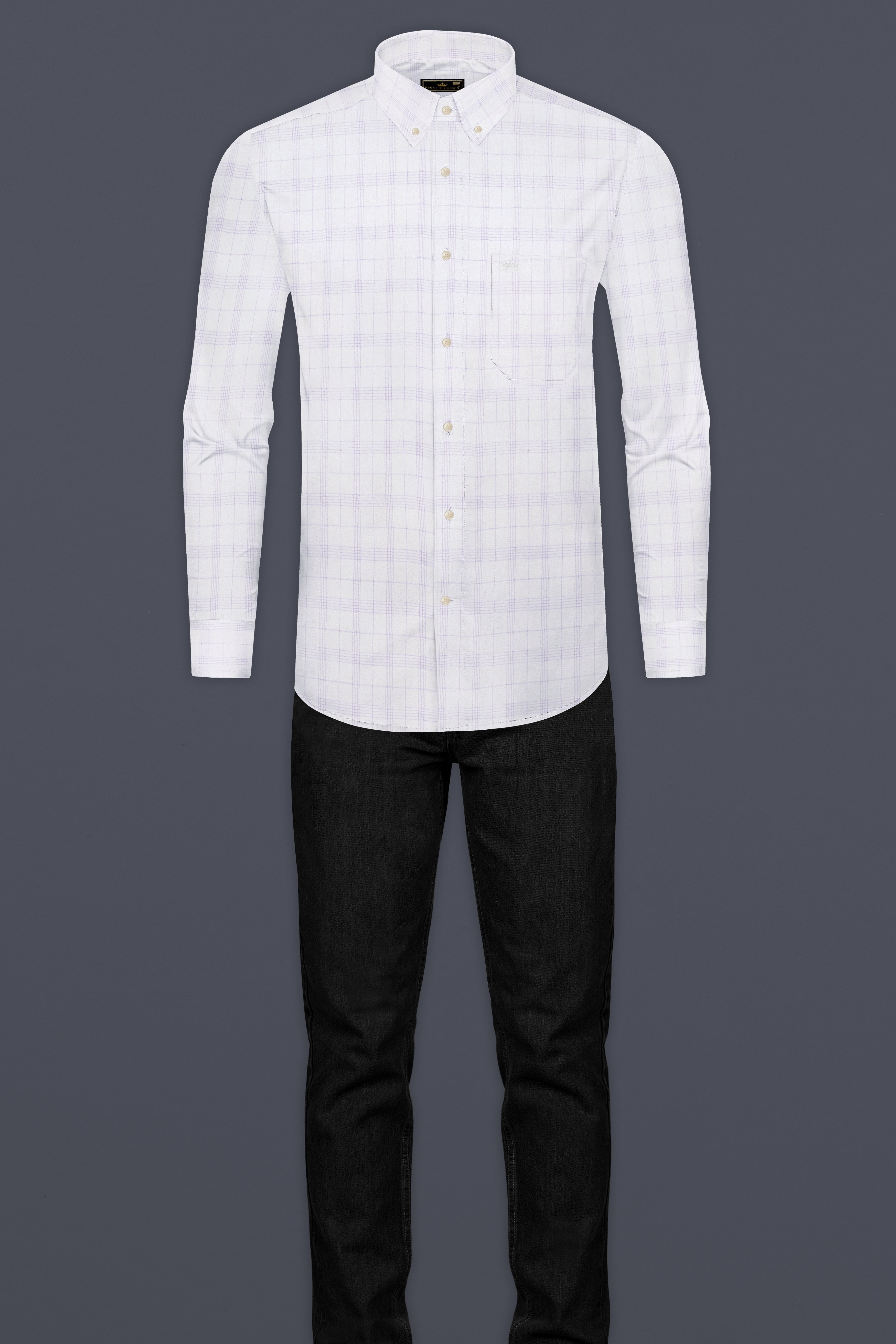 Bright White Twill Subtle Plaid Premium Cotton Shirt