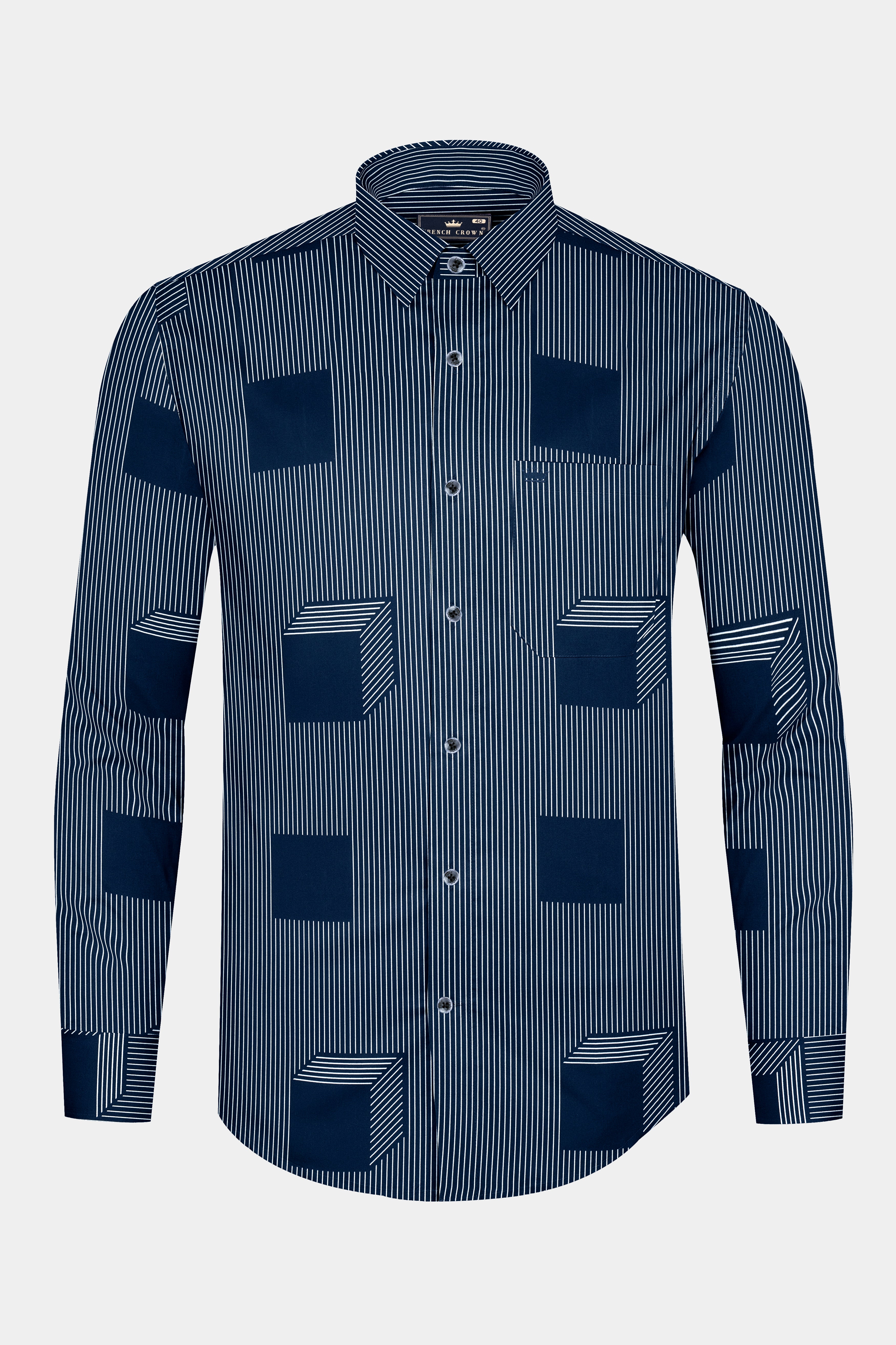 Gunmetal Blue 3D Box Patterned Premium Cotton Shirt
