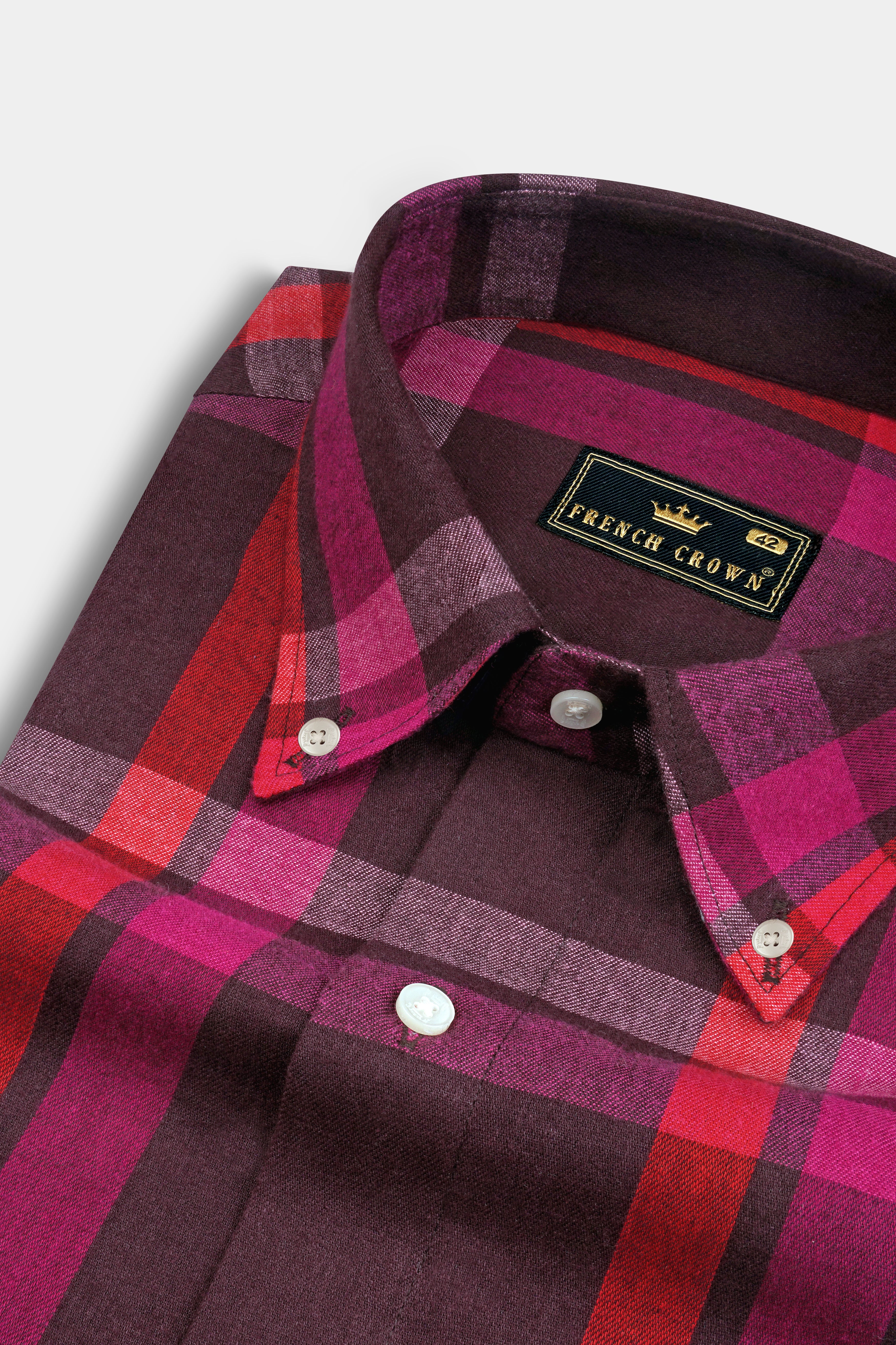 English Walnut and Mulberry Pink Plaid Flannel Shirt