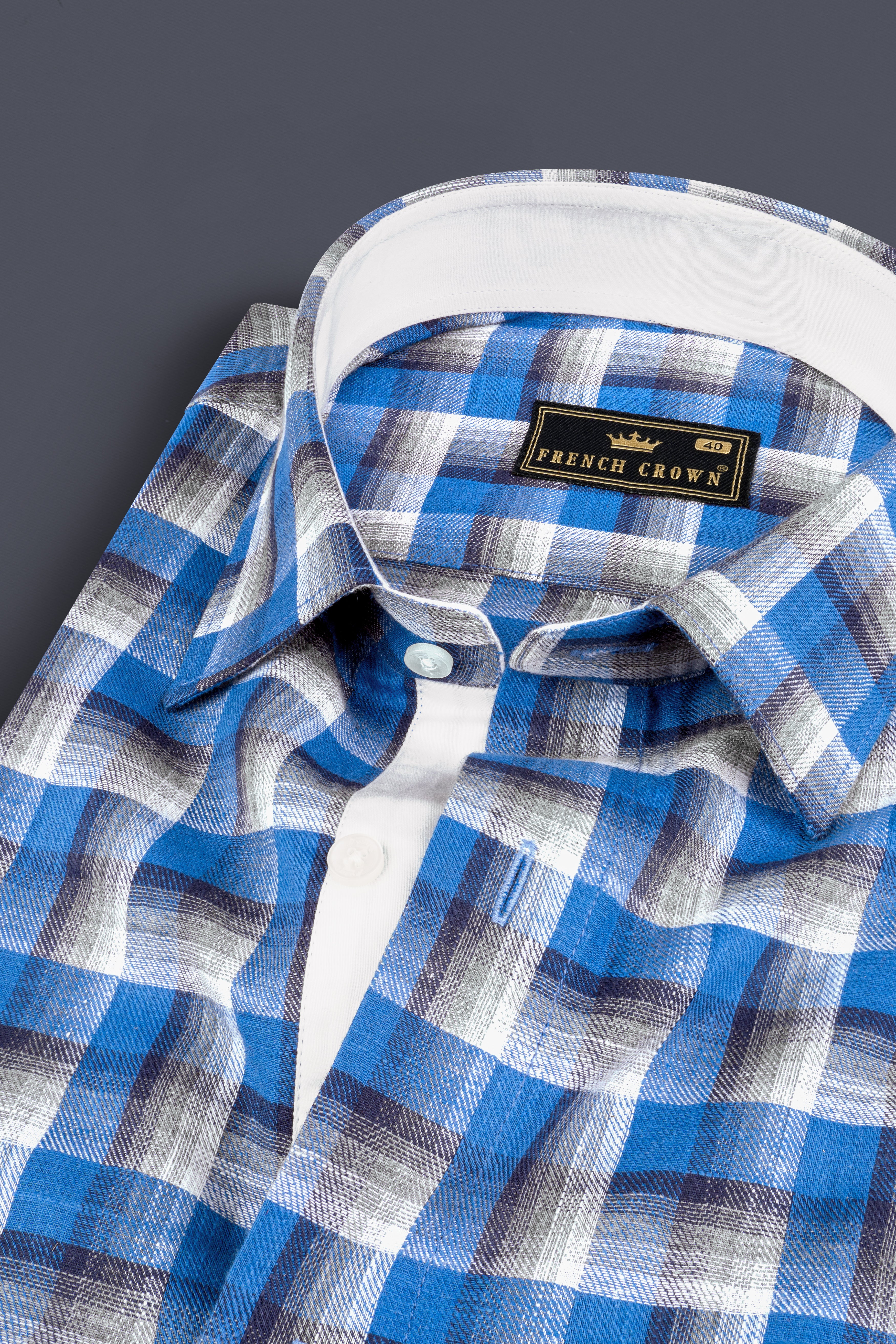 White and Venice Blue Twill Textured Premium Cotton Shirt